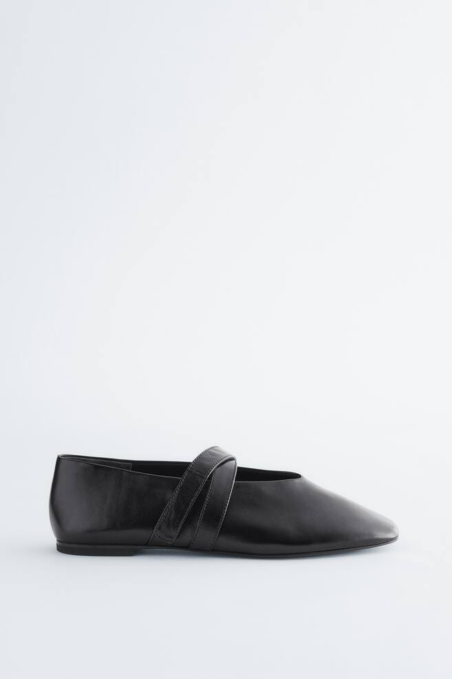Ballerines en cuir à brides croisées - Cuir noir/Cuir gris - 1