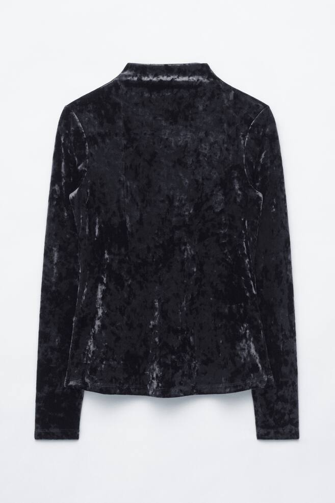 Velvet Mock Neck Top - Black/Turquoise - 1