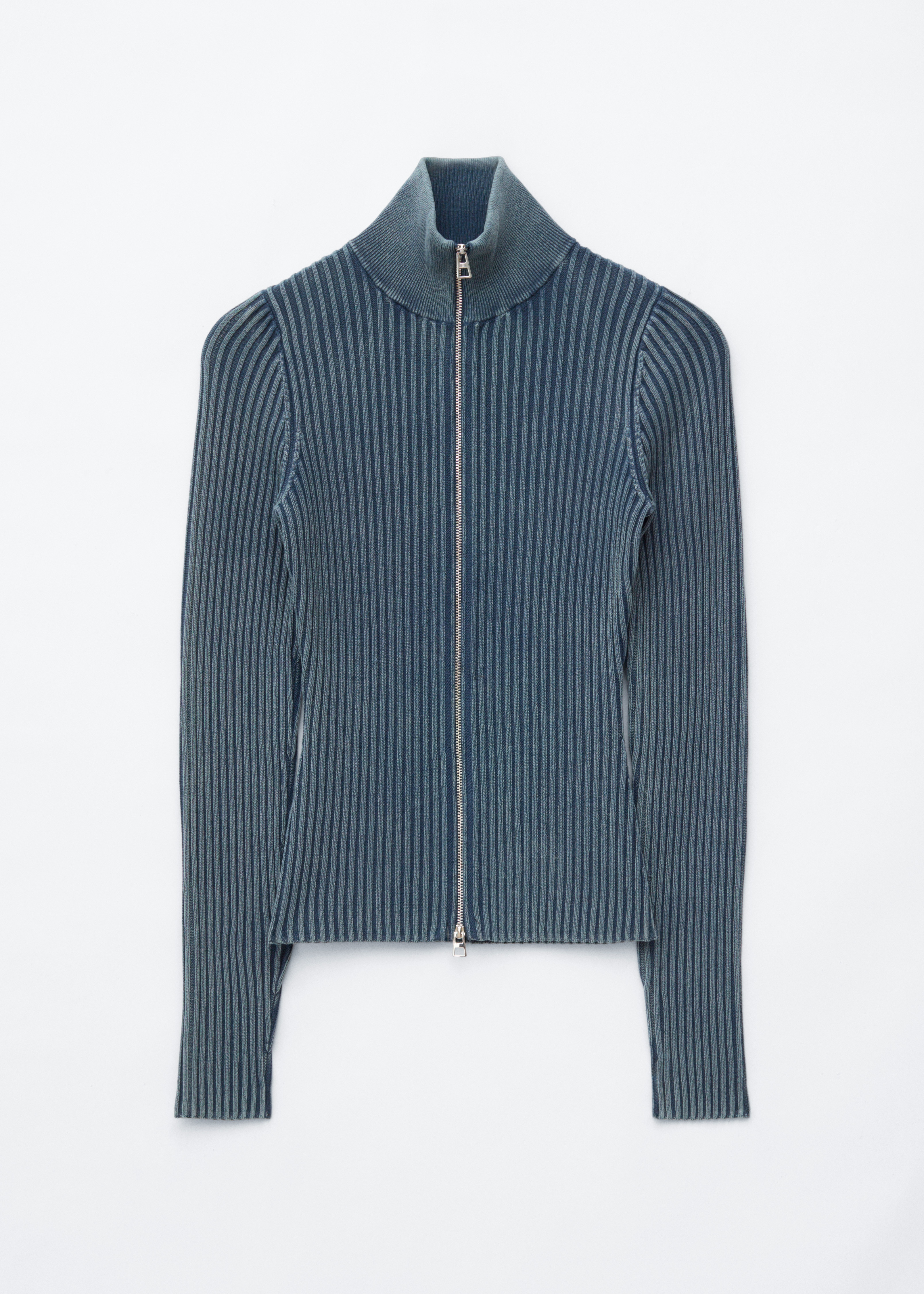 Cárdigan de cuello alto con cremallera - Azul oscuro/Verde