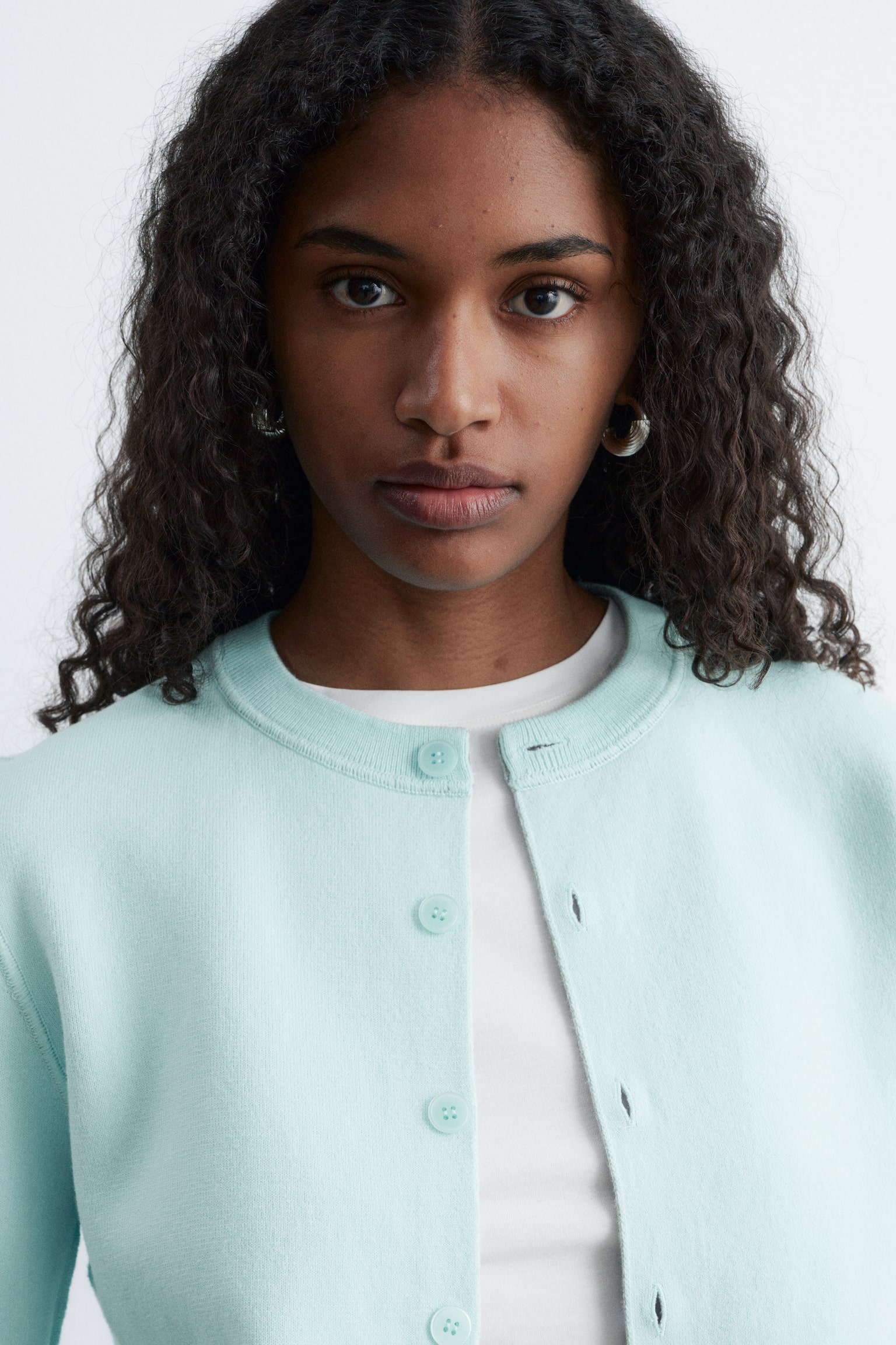 Zkrácený oboustranný kardigan - Šedá/tyrkysová - 4