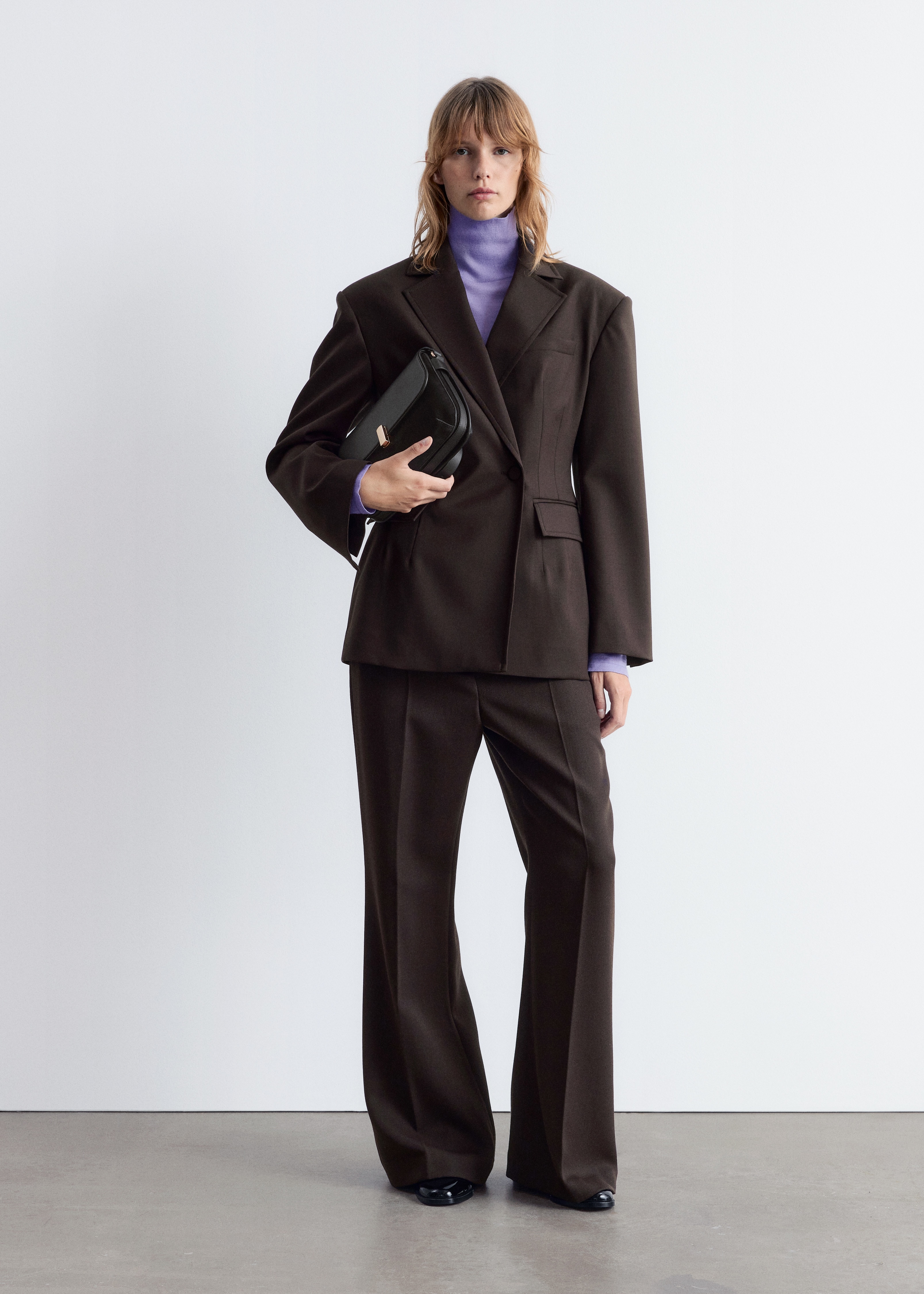 Double-breasted blazer van wol - Donkerbruin/Zwart