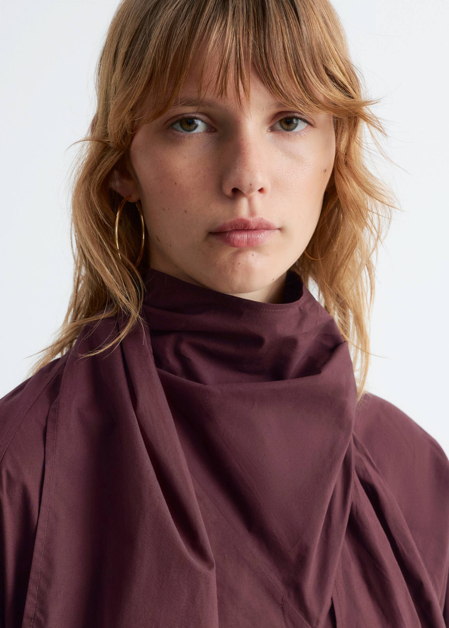 Scarf-Detail Shirt - Dark Red/Beige Stripes - 6