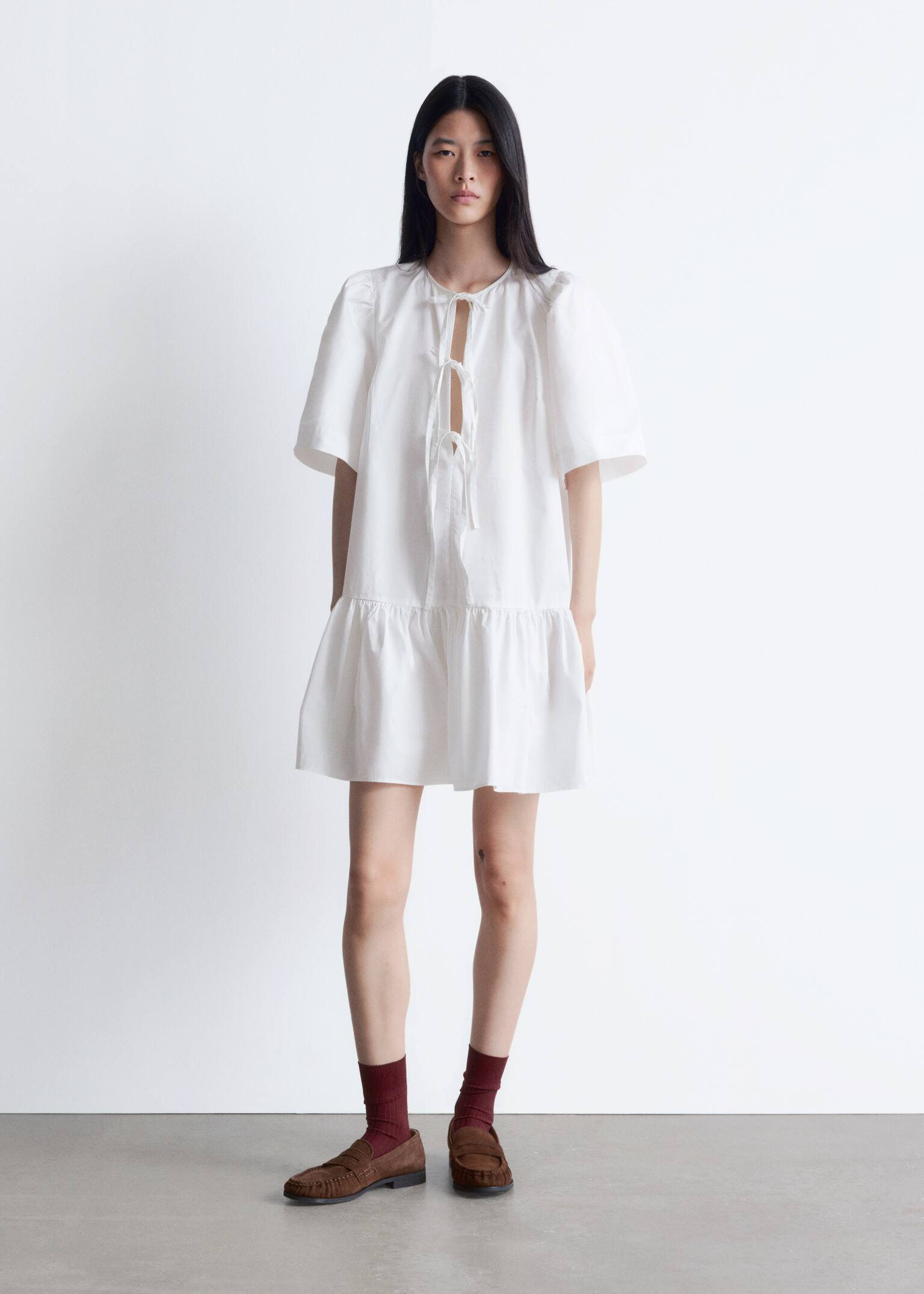 Μίνι Φόρεμα Peplum - White/Κόκκινες/Κίτρινες Ρίγες/Σκούρο Ροζ
