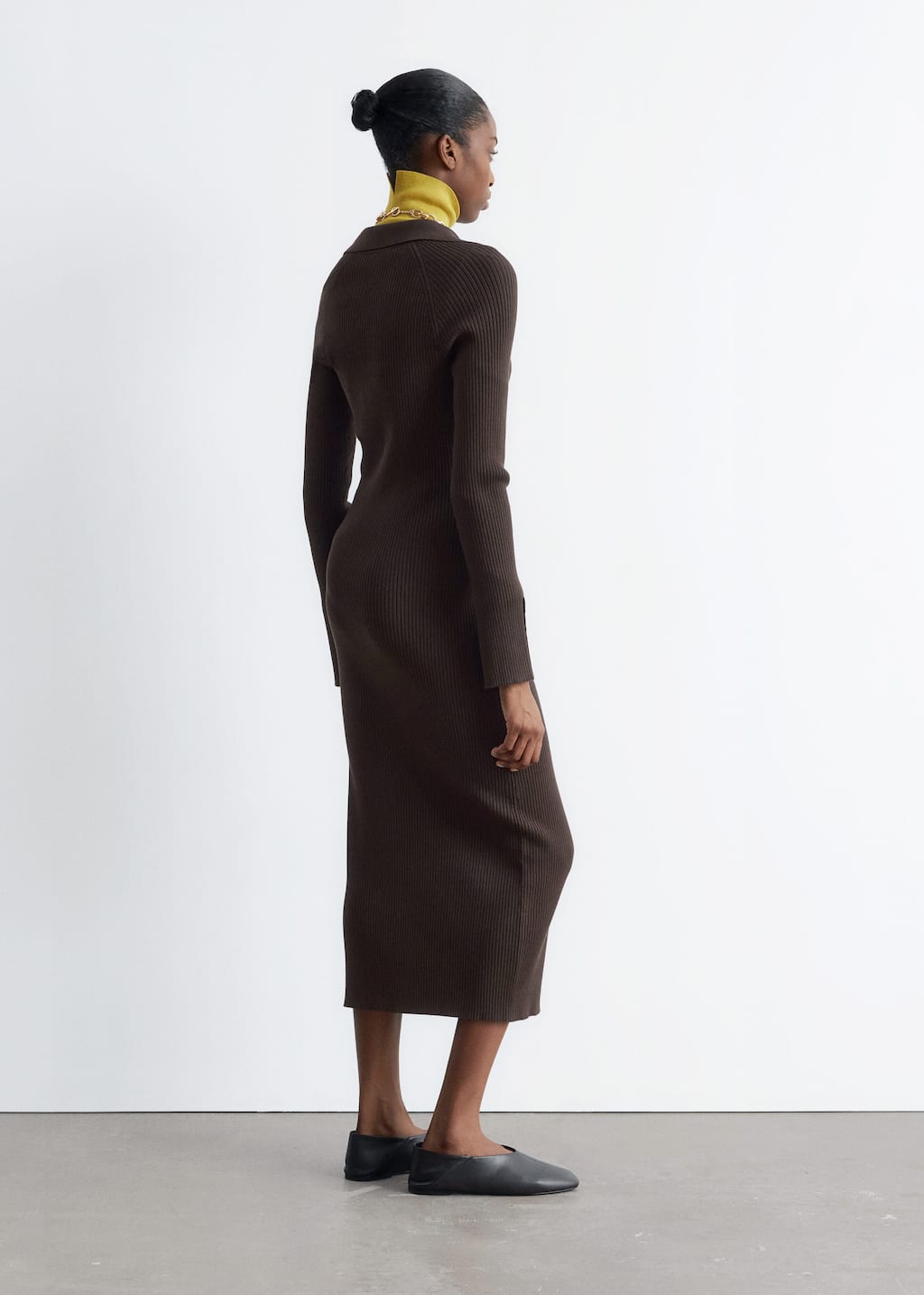 Image of Rib-Knit Polo Midi Dress