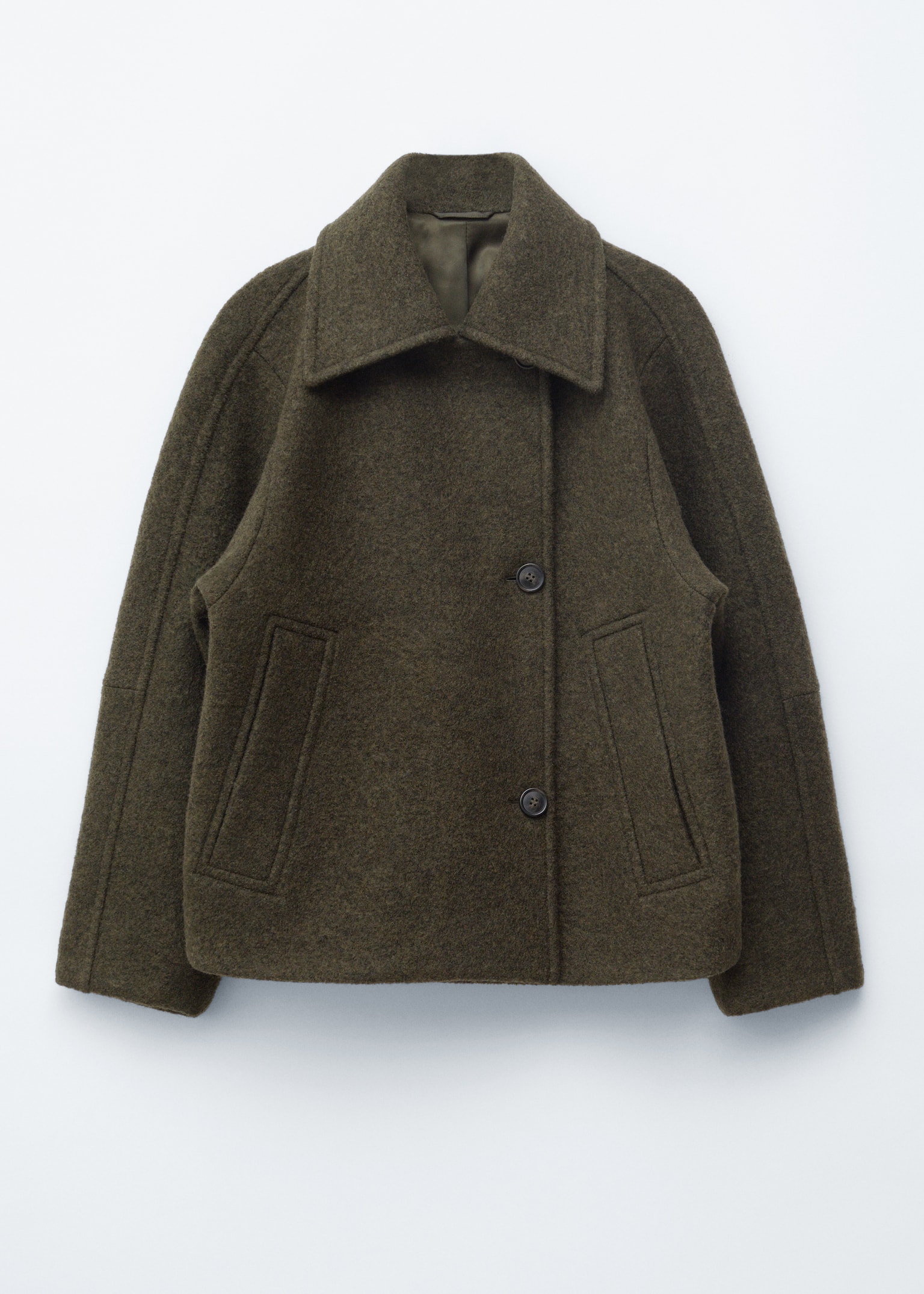 Oversized Wool Jacket - Dark Khaki Green/Black - 2
