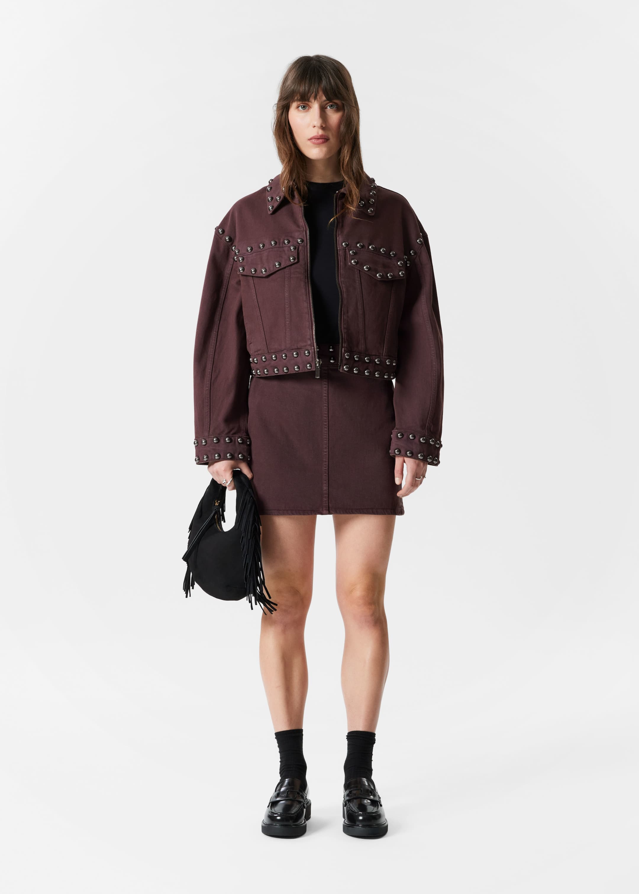 Visa större bild: Jacka med nitar - Mörkbrun - DAM | H&M FI 2