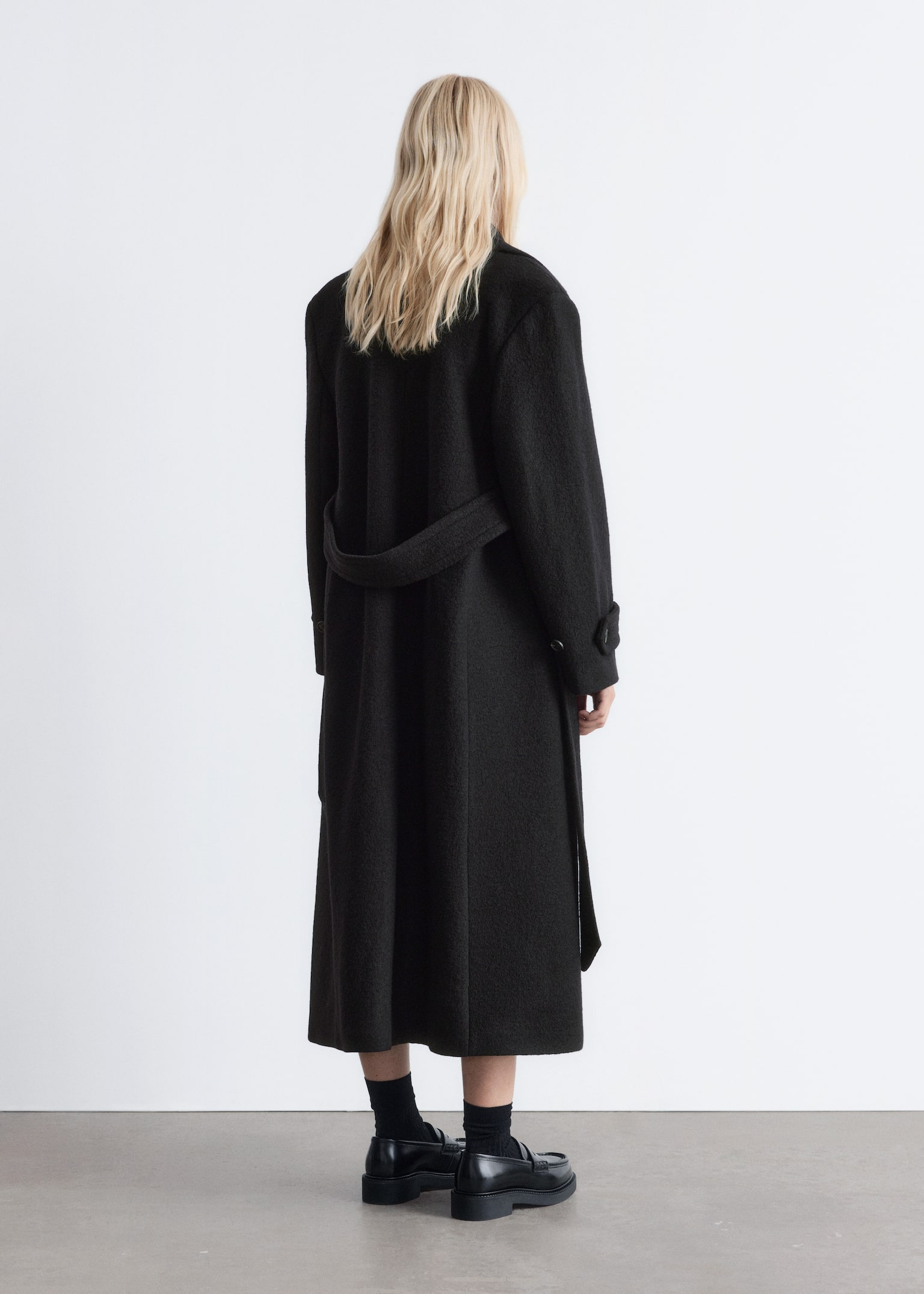 Tie-Belt Wool Coat - Black/Dark Brown - 10
