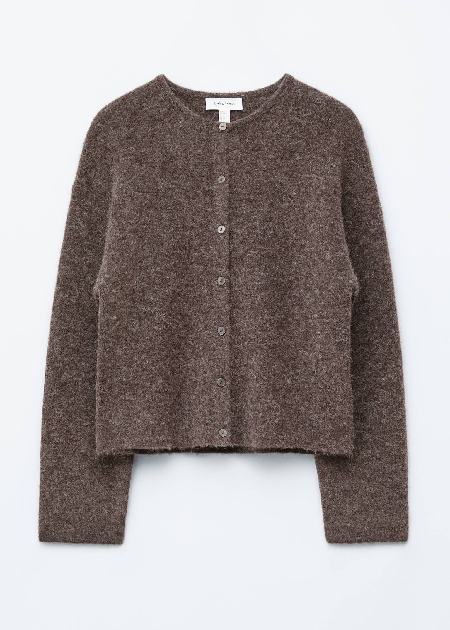 Strickjacke aus Alpaka-Mix - Taupe/Braun/Graubraun/Grau/Hellrosa/Weinrot meliert/Weiß - 2