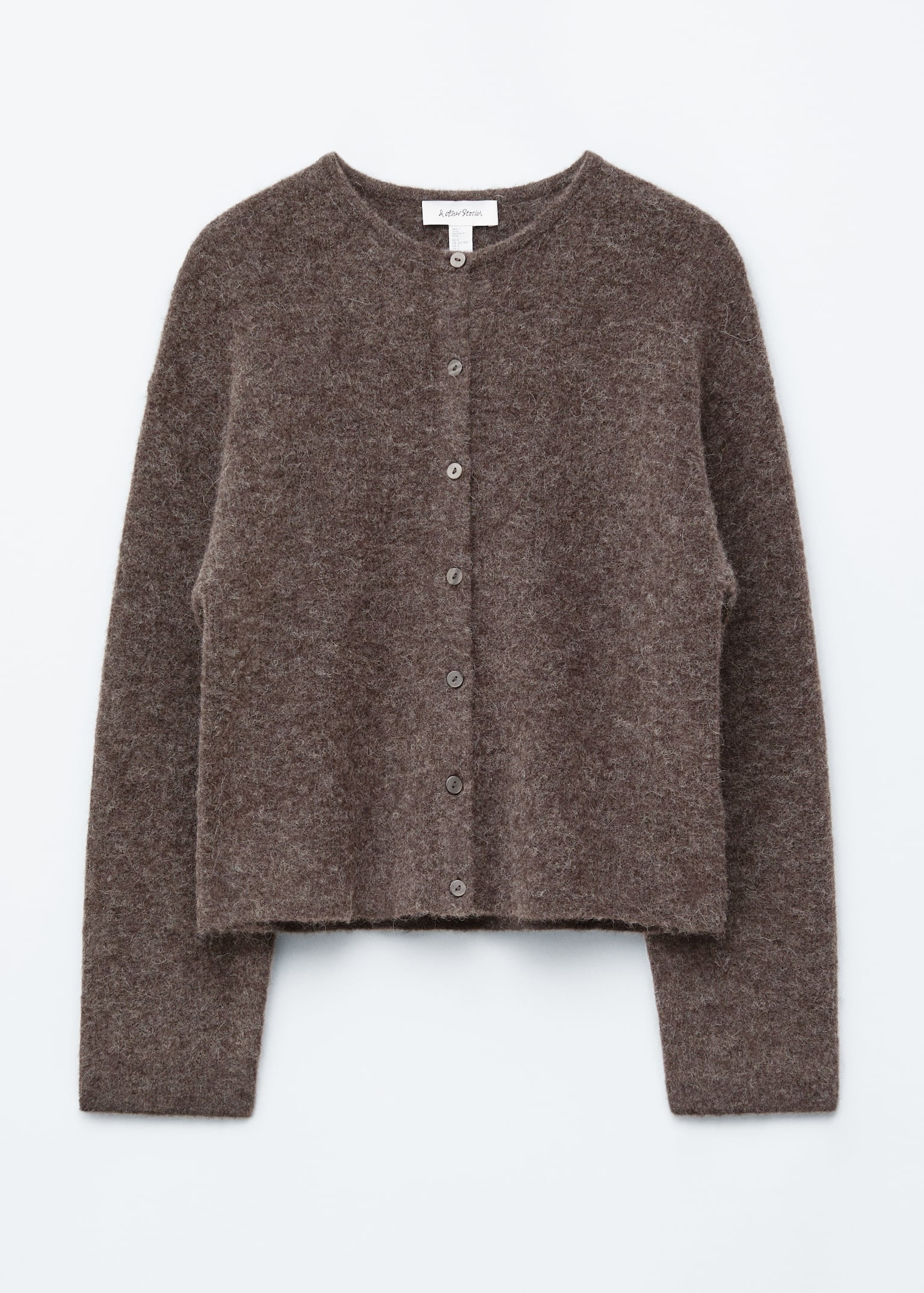 Strickjacke aus Alpaka-Mix - Taupe/Braun/Graubraun/Grau/Weinrot meliert/Hellrosa/Weiß - 2