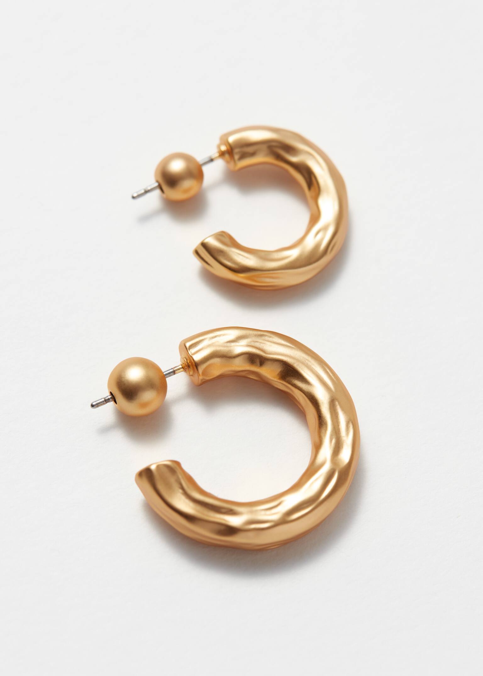 Textured Hoop Earrings Set - Gold