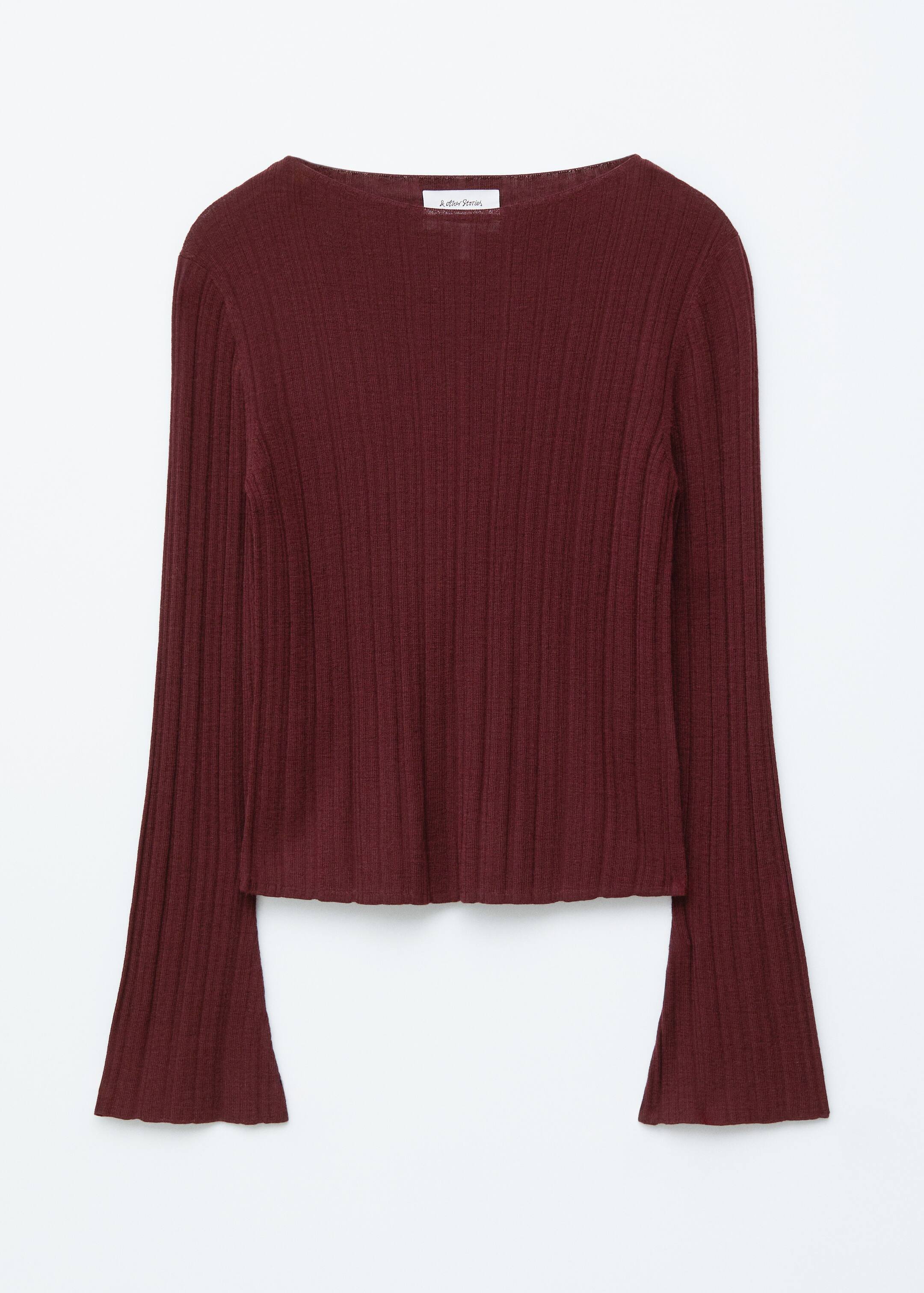 Grotere afbeelding bekijken: Ribgebreide wollen top met boothals - Donkerrood - DAMES | H&M NL 6