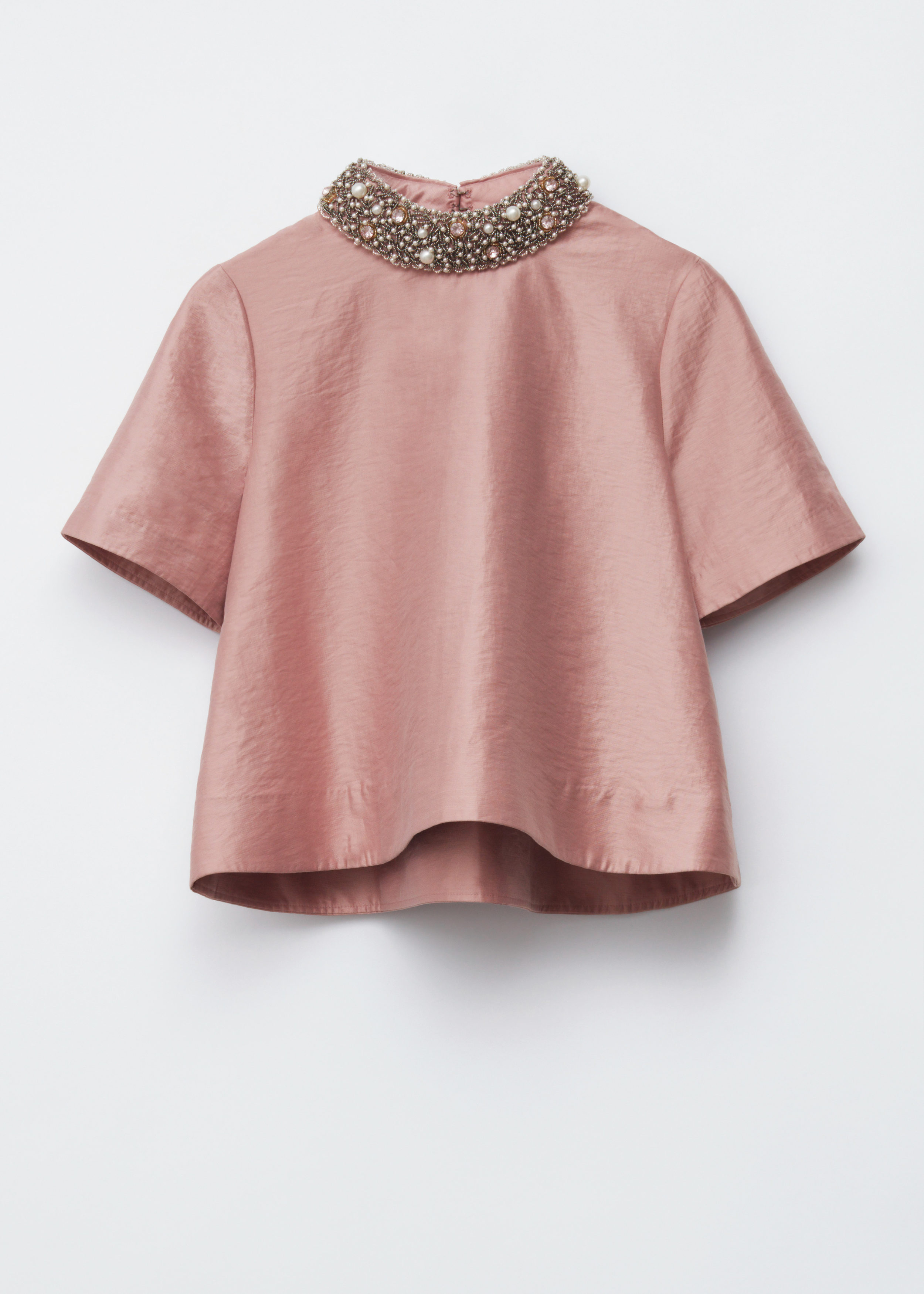 Short-Sleeve Pearl-Embroidered Blouse