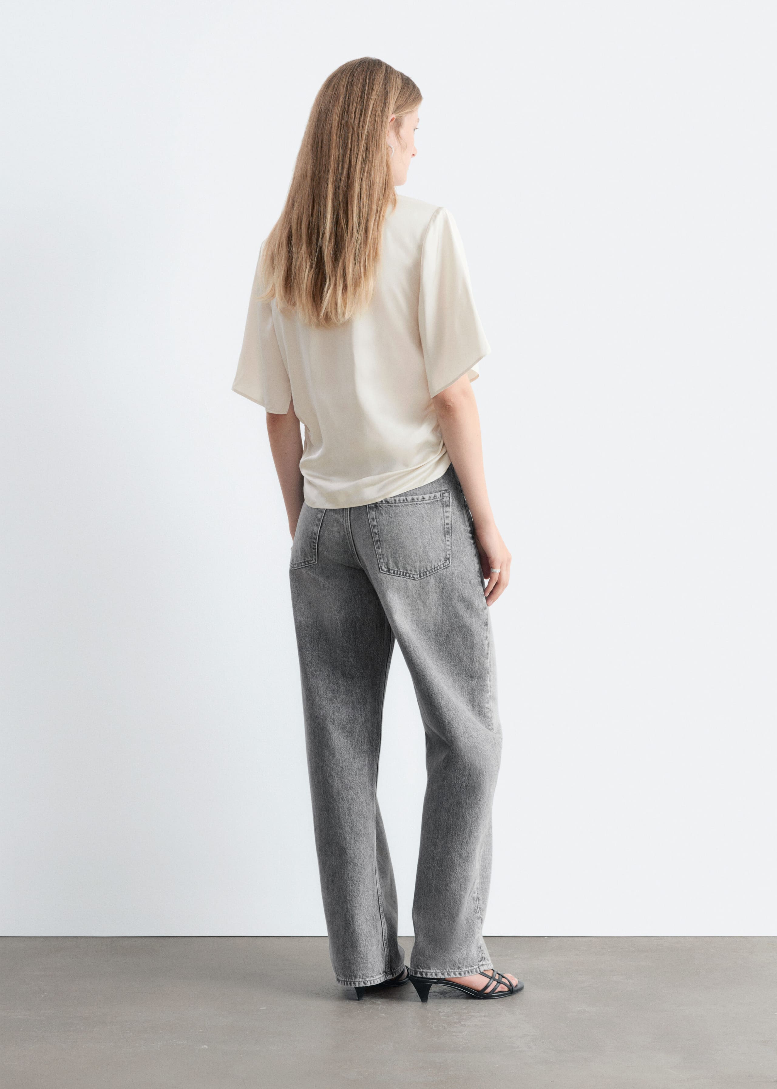 Pleated Side Slim Blouse - White - Lookbook