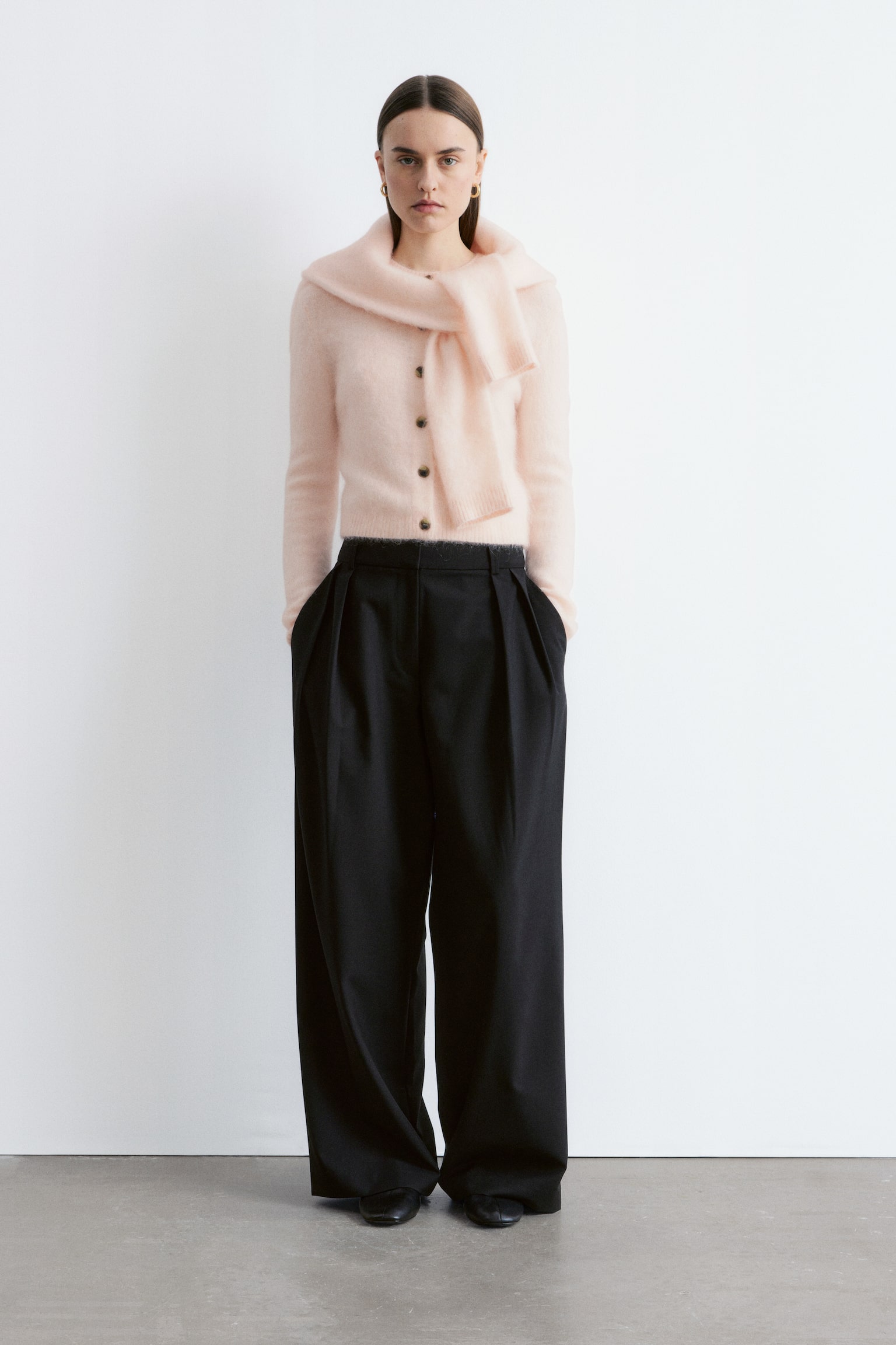 Cardigan i børstet mohairblend - Fersken/Kamel/Sort/Lys turkis - 1