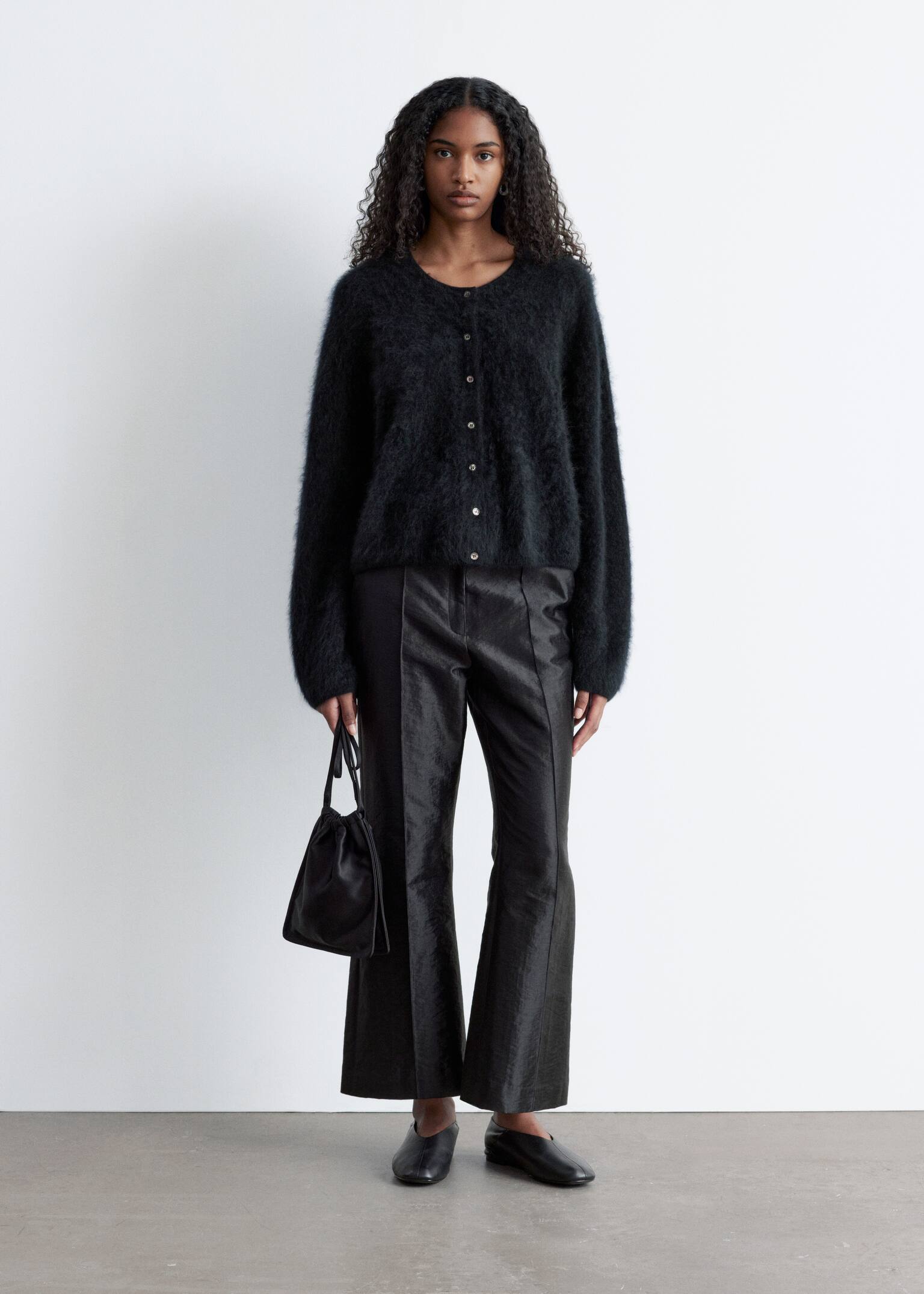 Cárdigan de punto de cachemira - Negro/Azul claro/Marrón cobre - 7