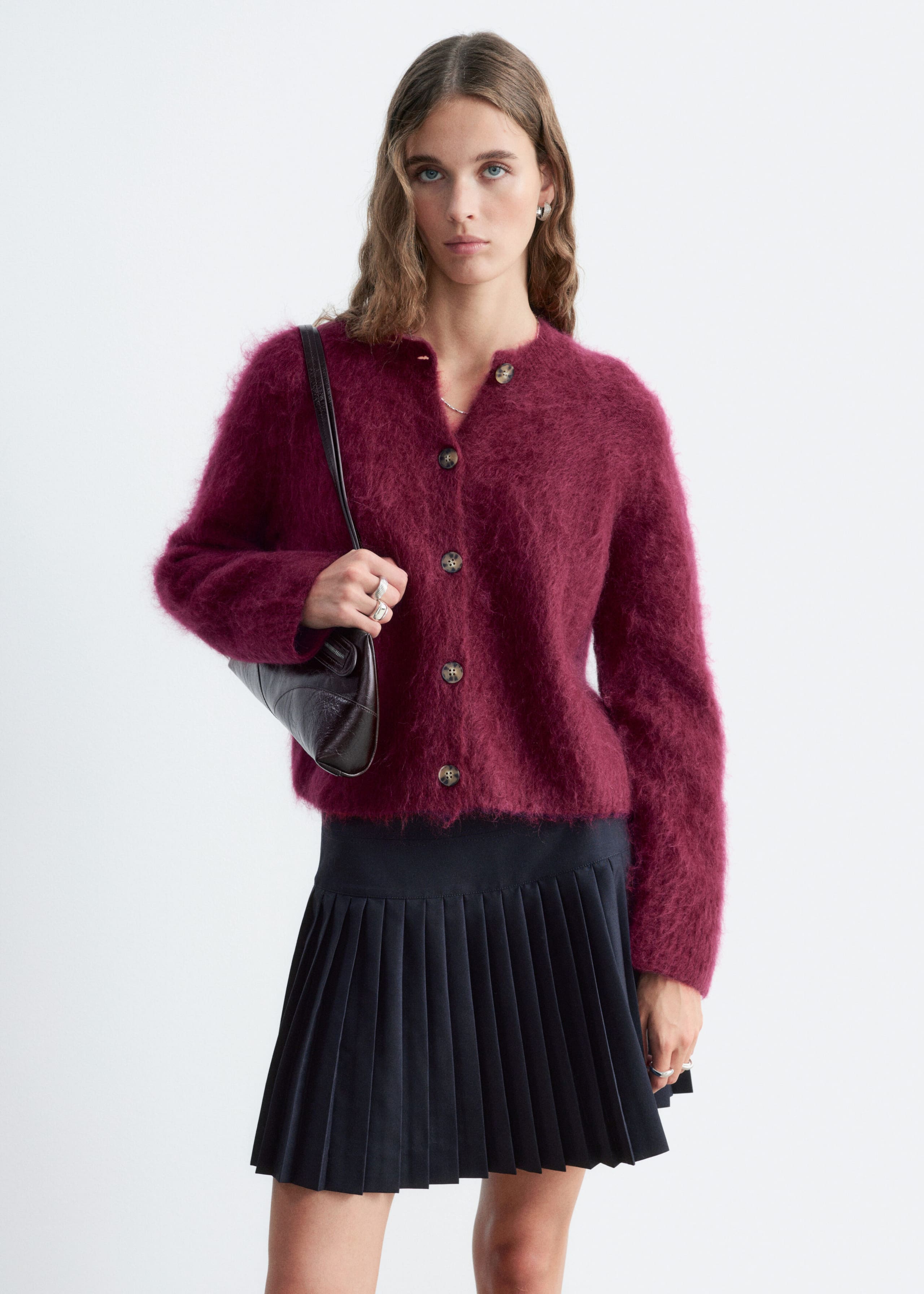 Mohair Blend Cardigan - Dark Grey - Lookbook