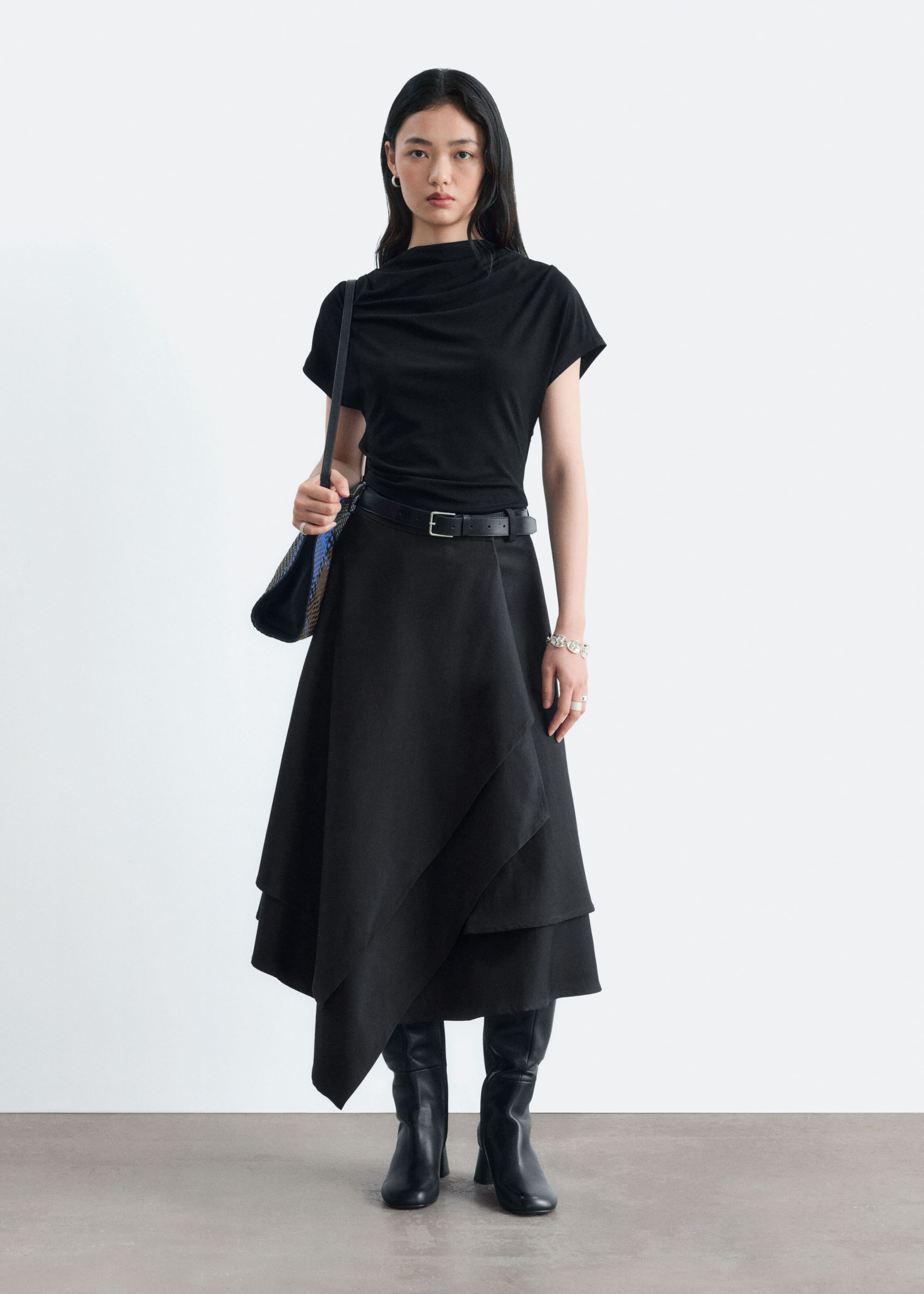 Draped Cowl-Neck Top - Black - Lookbook