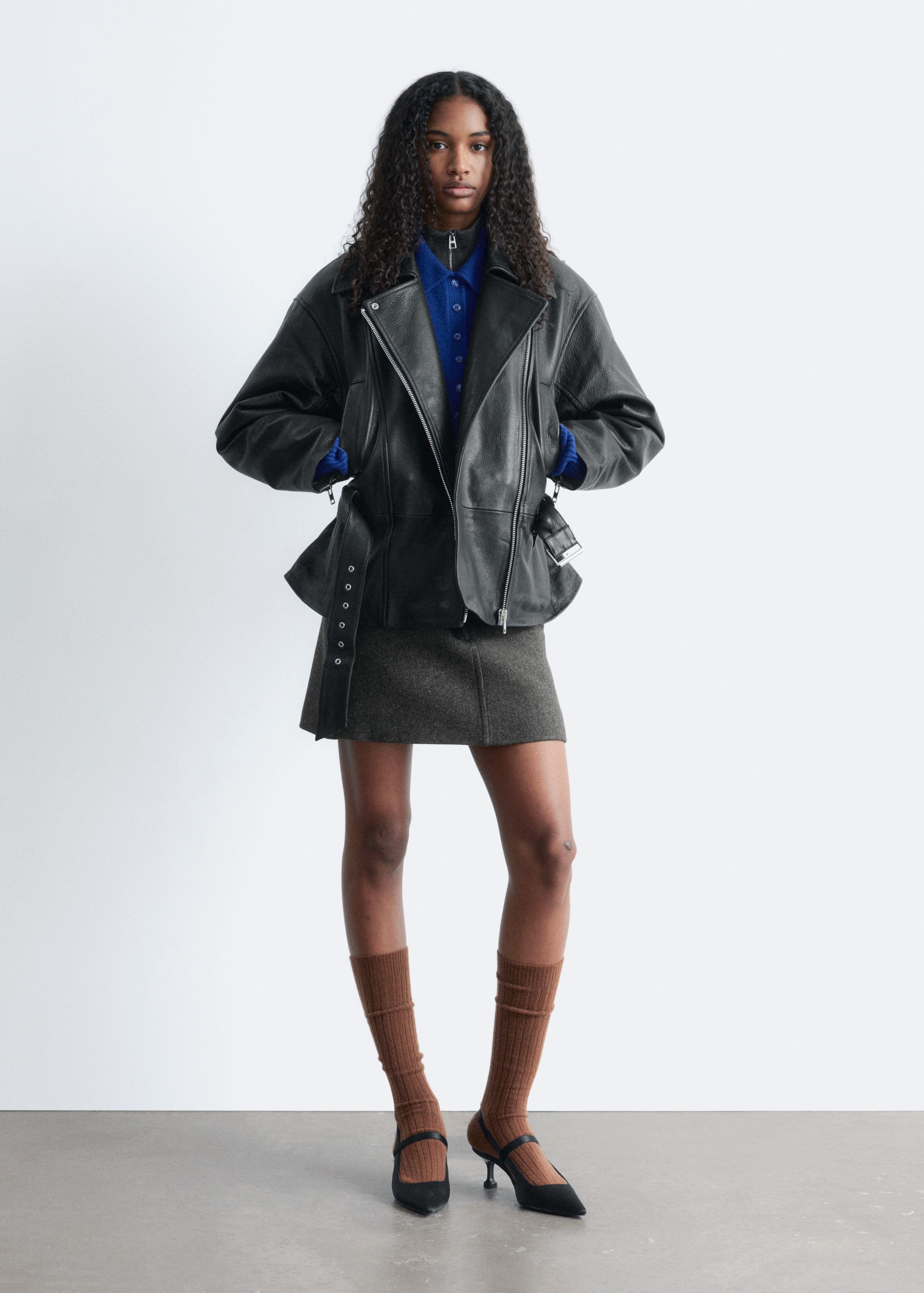 Image of Bikerjacke aus Leder mit Gürtel