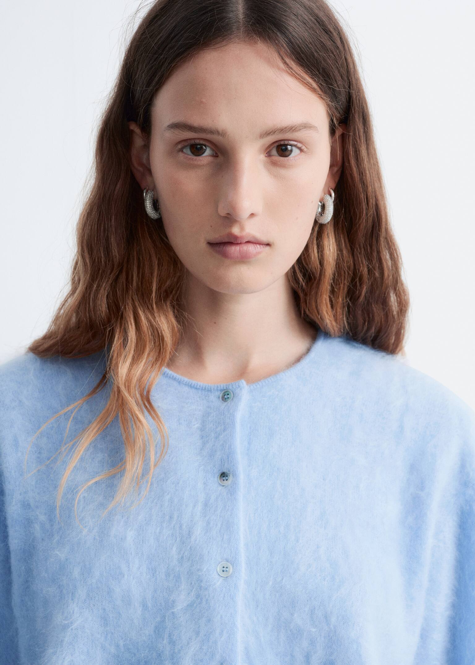 Cardigan tricoté en cachemire - Bleu clair/Noir/Brun cuivré - 8