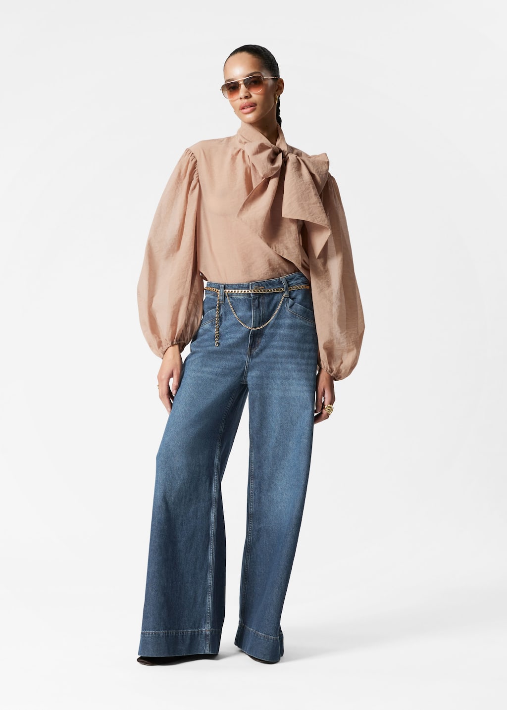 Image of Puff-Sleeve Bow-Detail Blouse