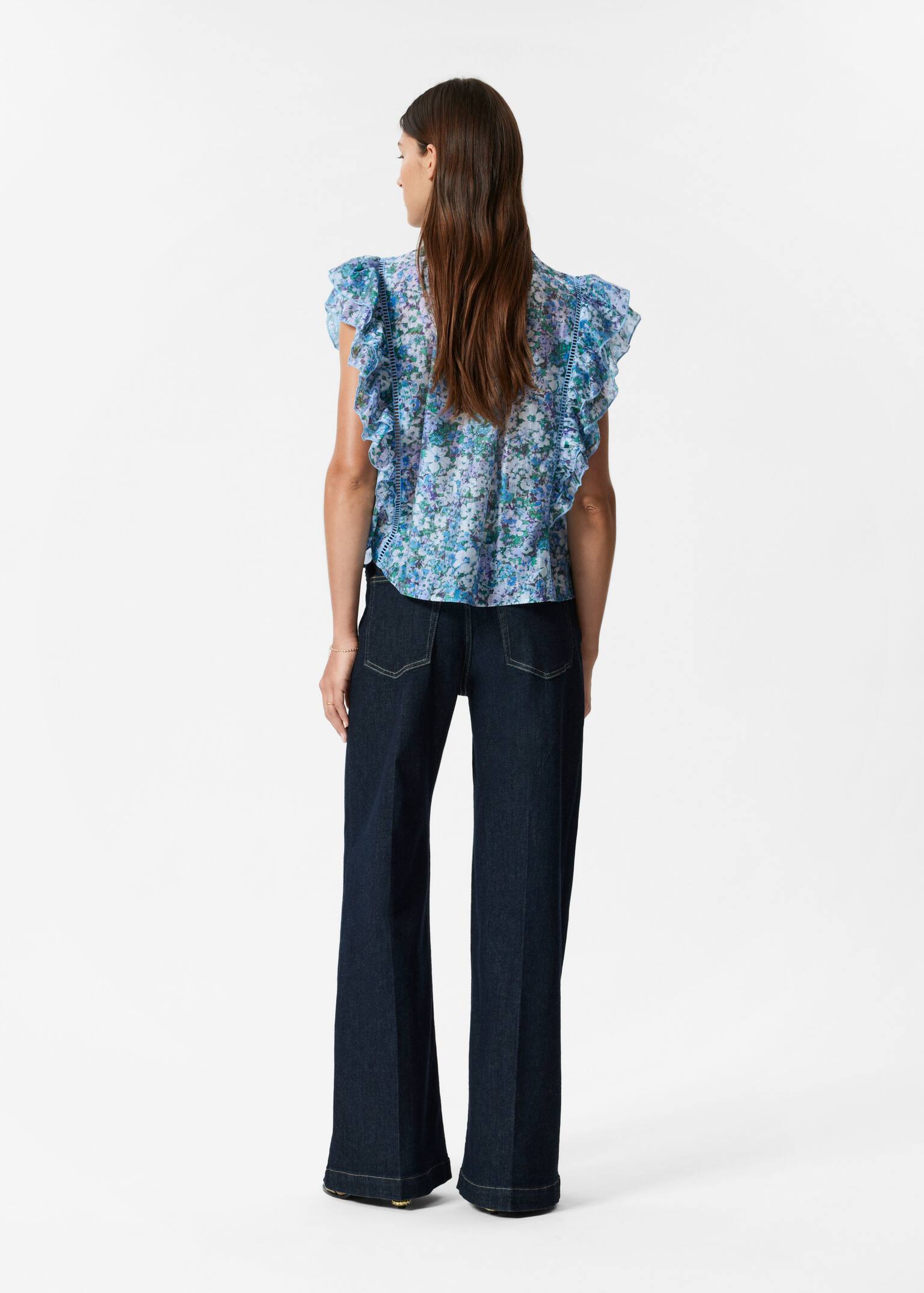 Haut à volants - Motif fleuri bleu/Imprimé floral - 6