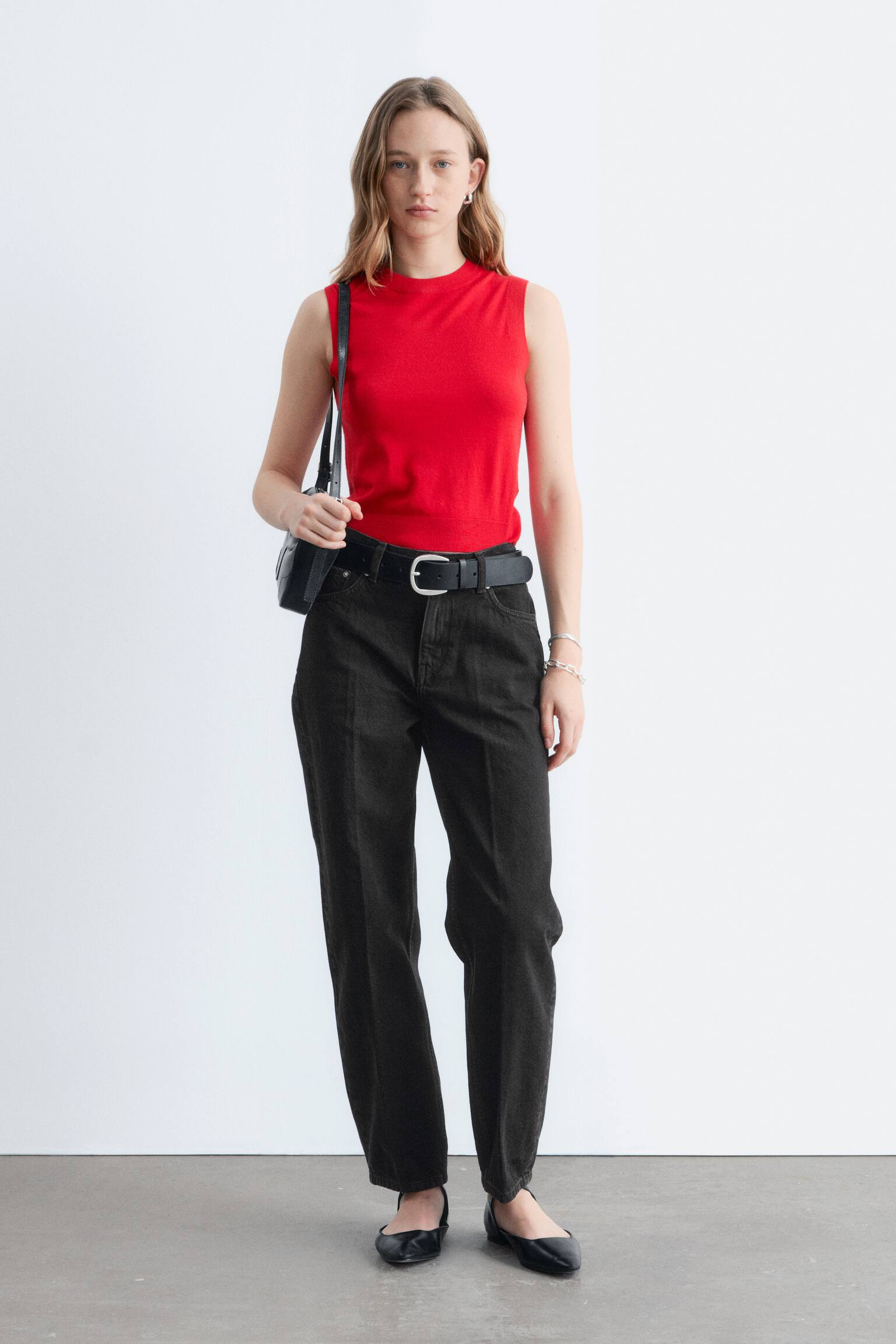 אפודת קשמיר סרוגה - אדום/תכלת - 3