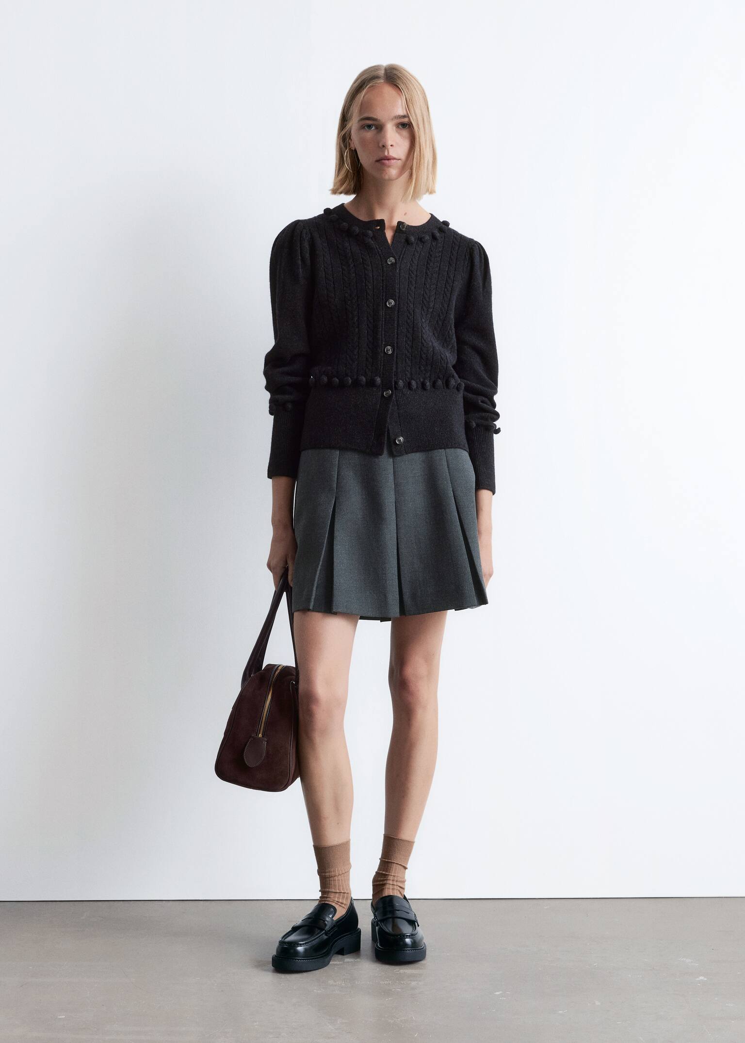 Strickjacke aus Wolle mit Zopfmuster - Dunkelgrau - 6