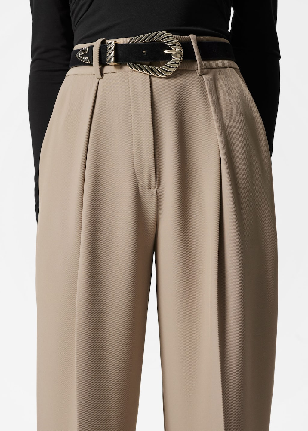 Tailored Tapered Trousers - Beige - Lookbook