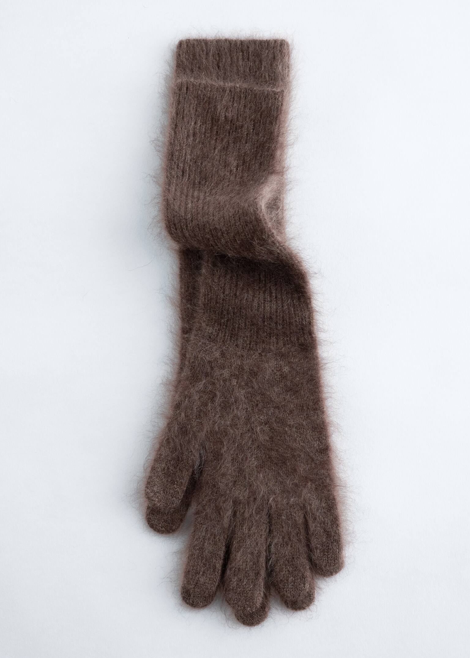 Knitted Brushed Cashmere Gloves - Dark Brown/Cream - 4