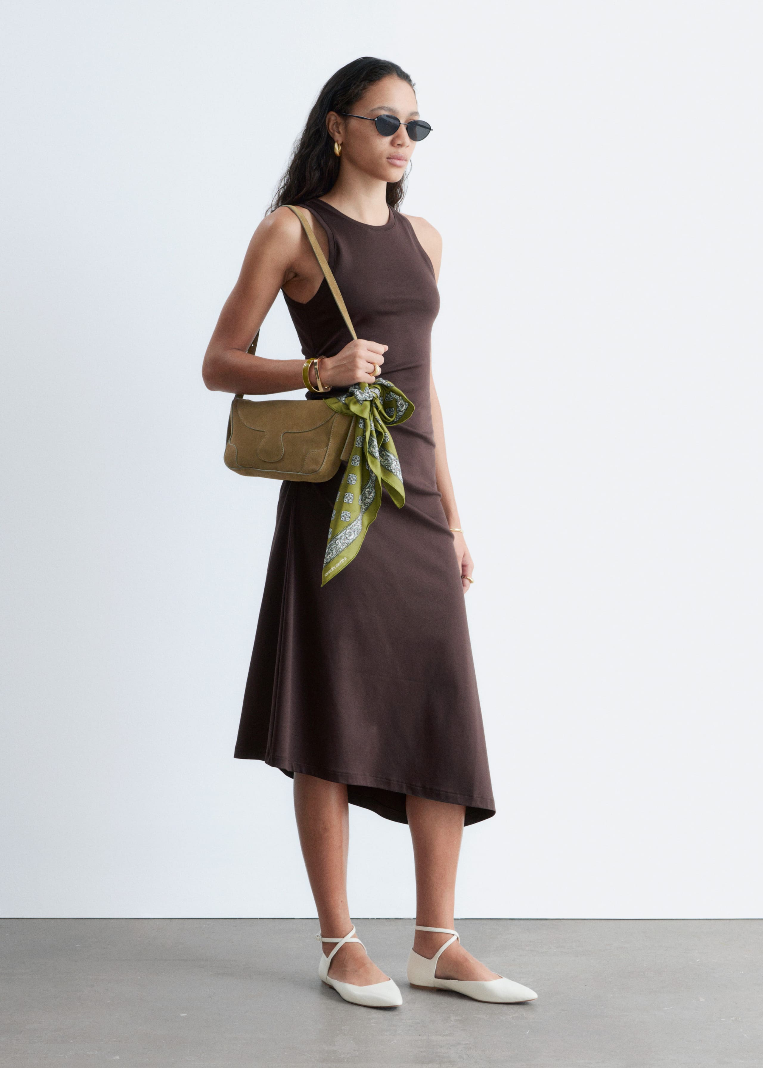 Image of Ruche Asymmetric Midi Dress