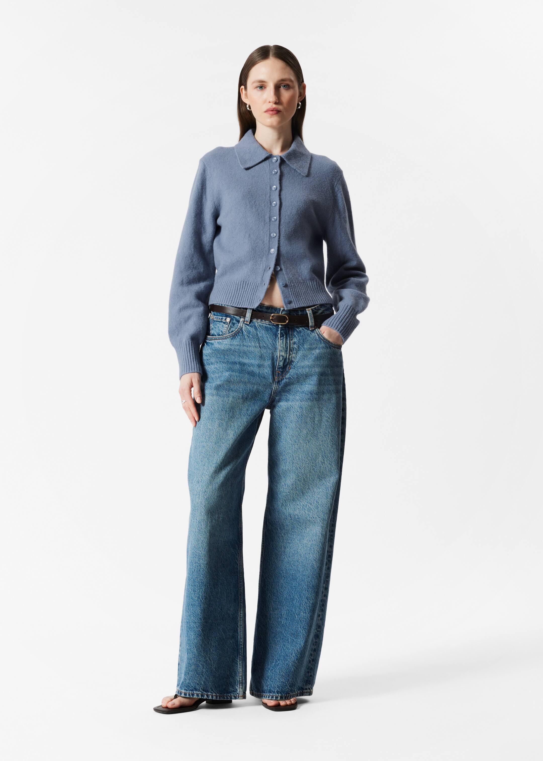 View larger image: Knitted Collar Cardigan - Dusty Blue - Ladies | H&M GB 2