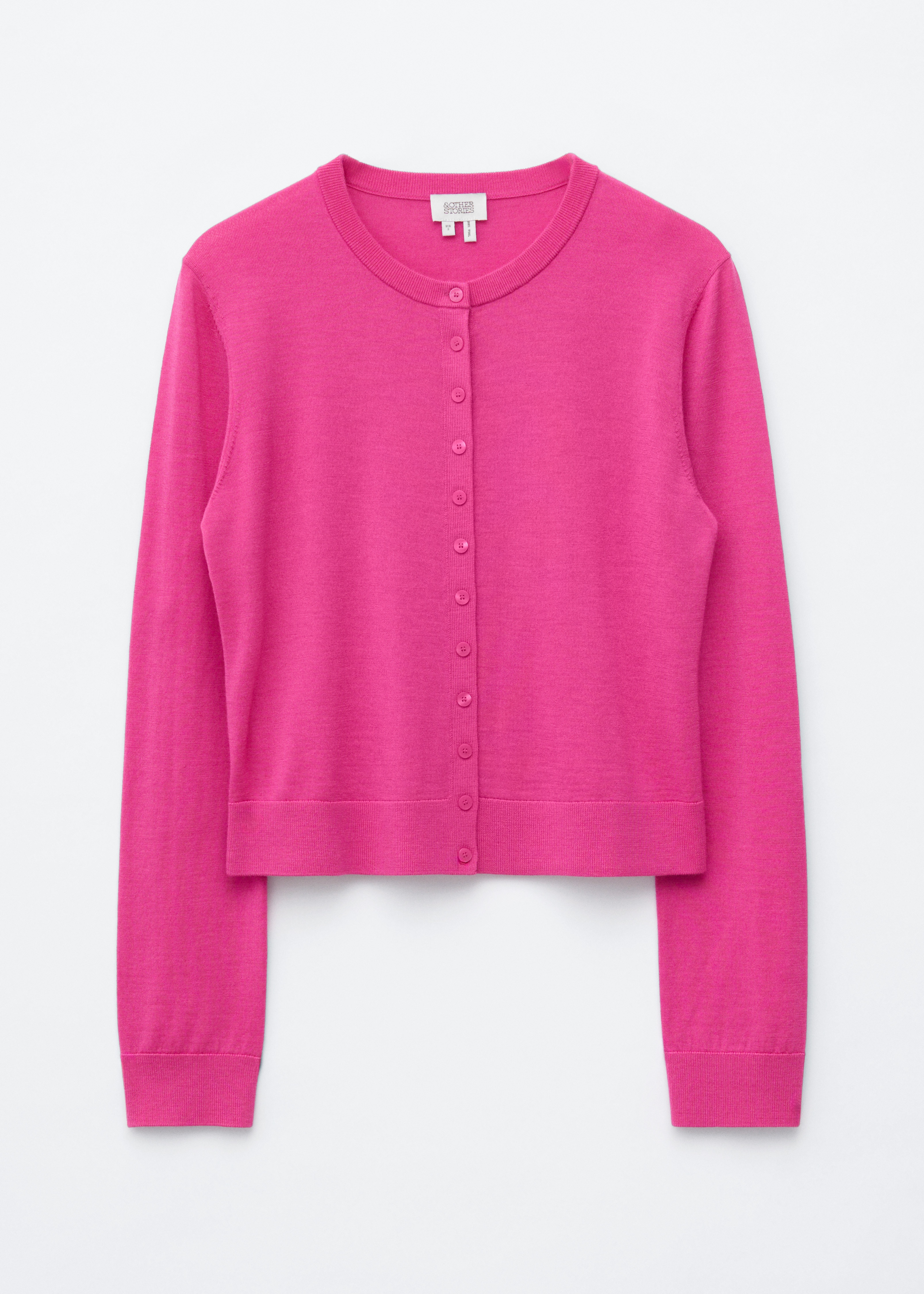 Slätstickad cardigan i ull - Klarrosa/Grå