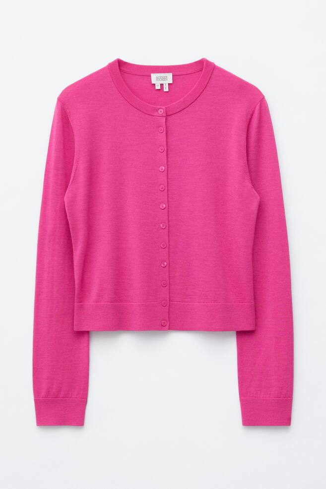 Cardigan in lana a maglia rasata - Rosa brillante/Grigio - 1