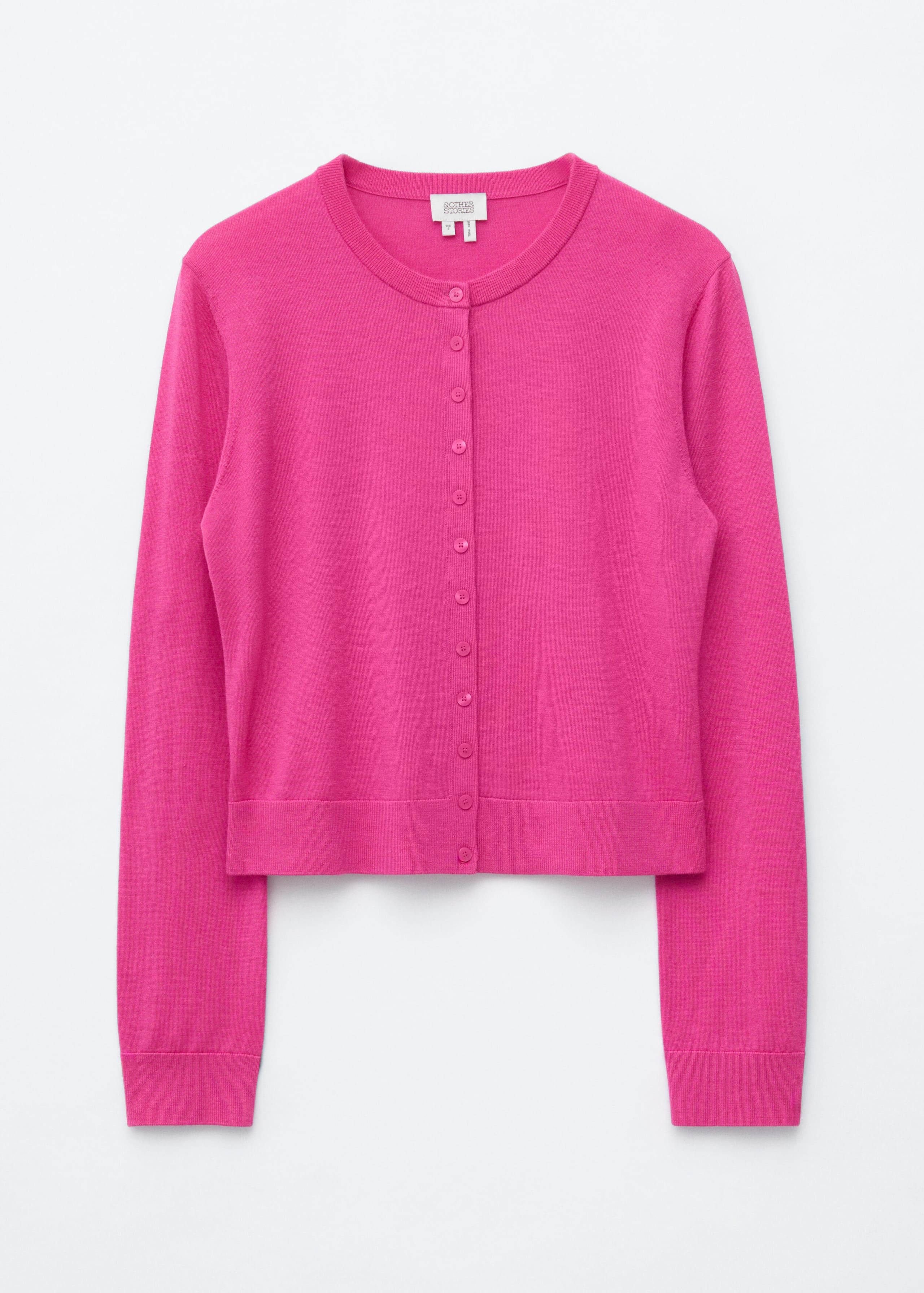 Plain-Knit Wool Cardigan - Bright Pink - Still Life
