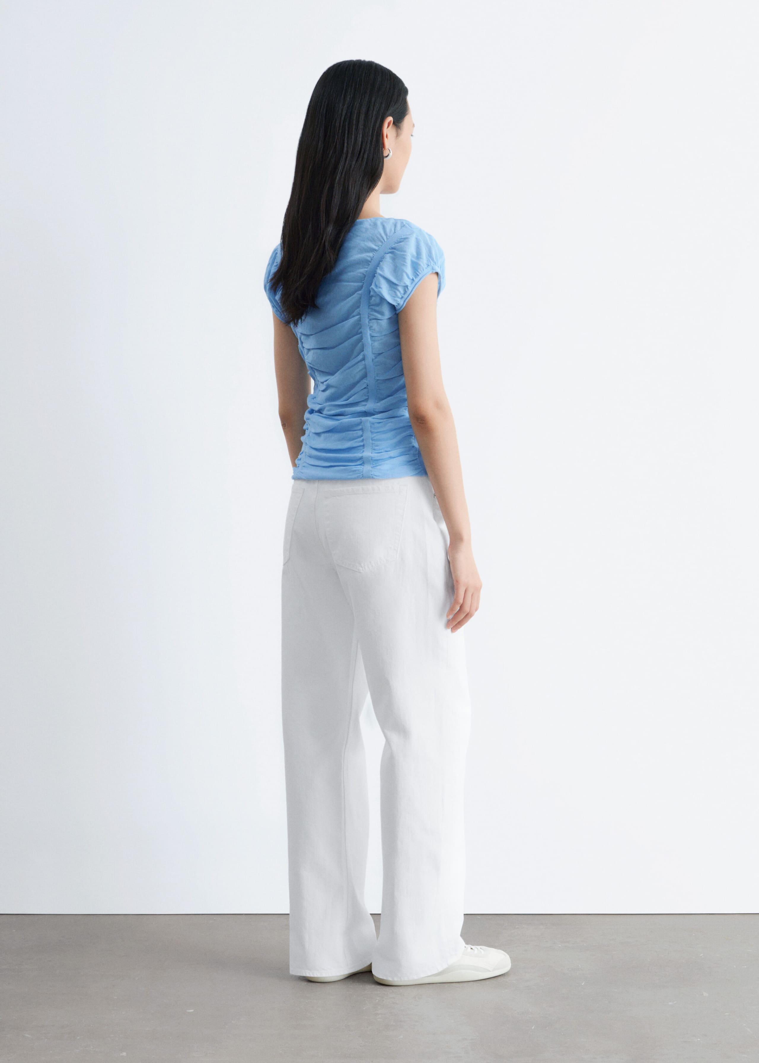 Haut froncé à mancherons - Bleu clair - Lookbook