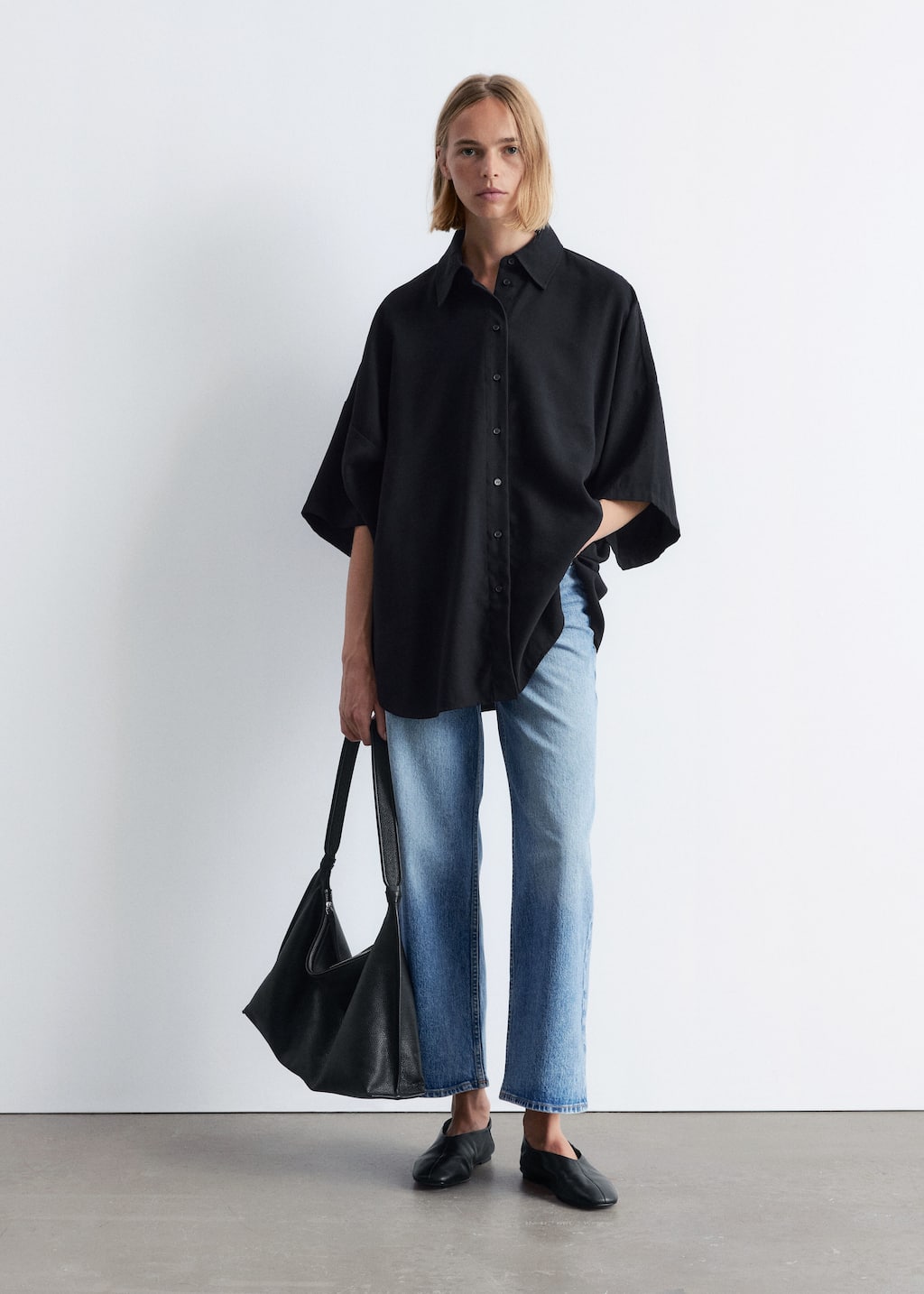 Image of Oversized Quarter-Sleeve Shirt