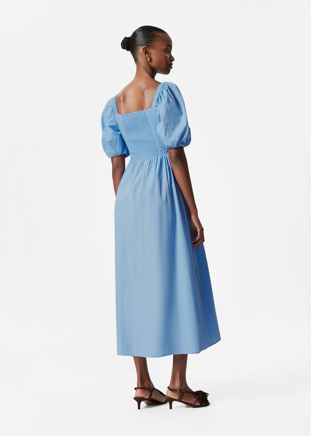 Robe midi à manches ballon - Bleu clair - Lookbook
