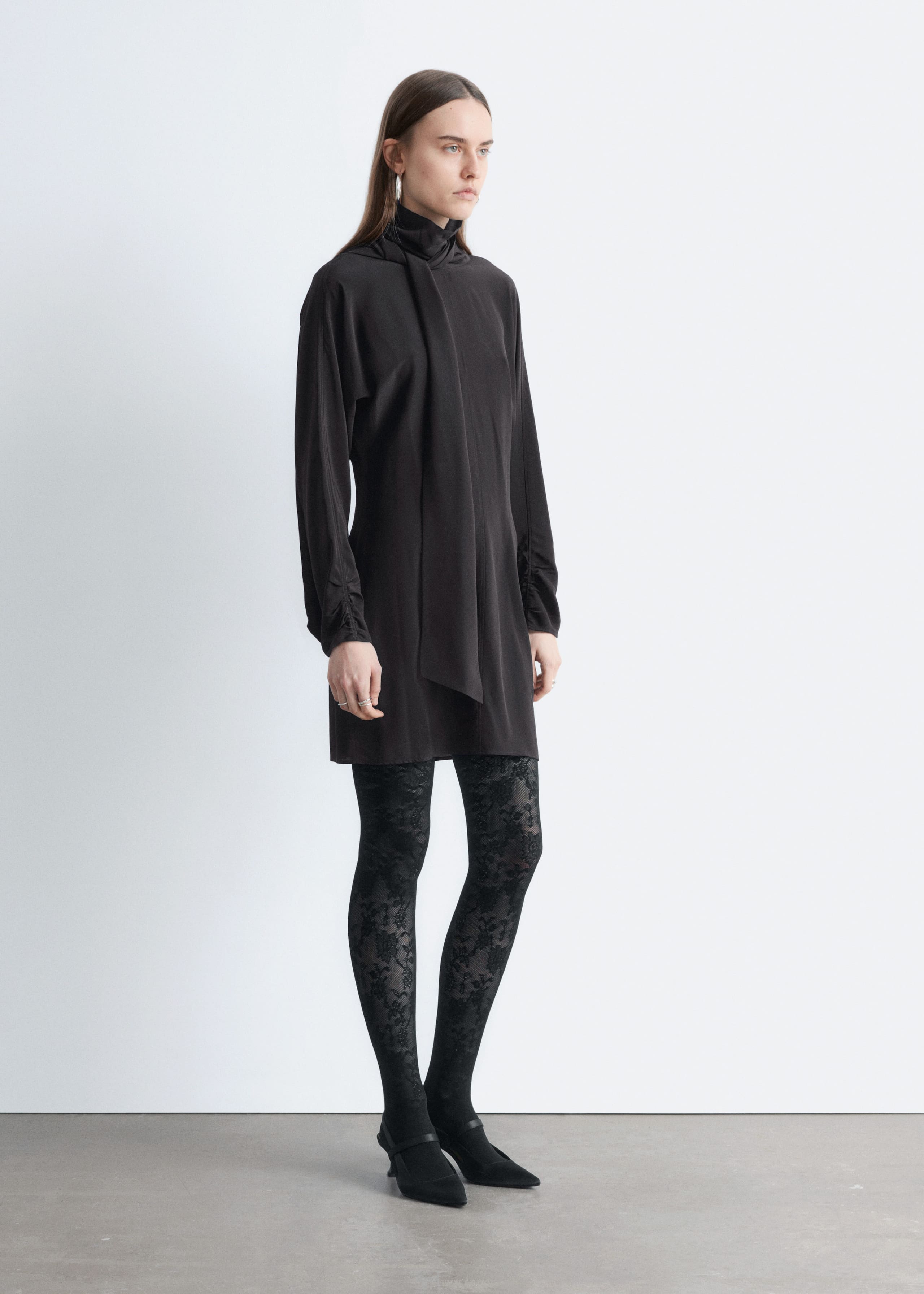 Image of Bow-Collar Silk Mini Dress