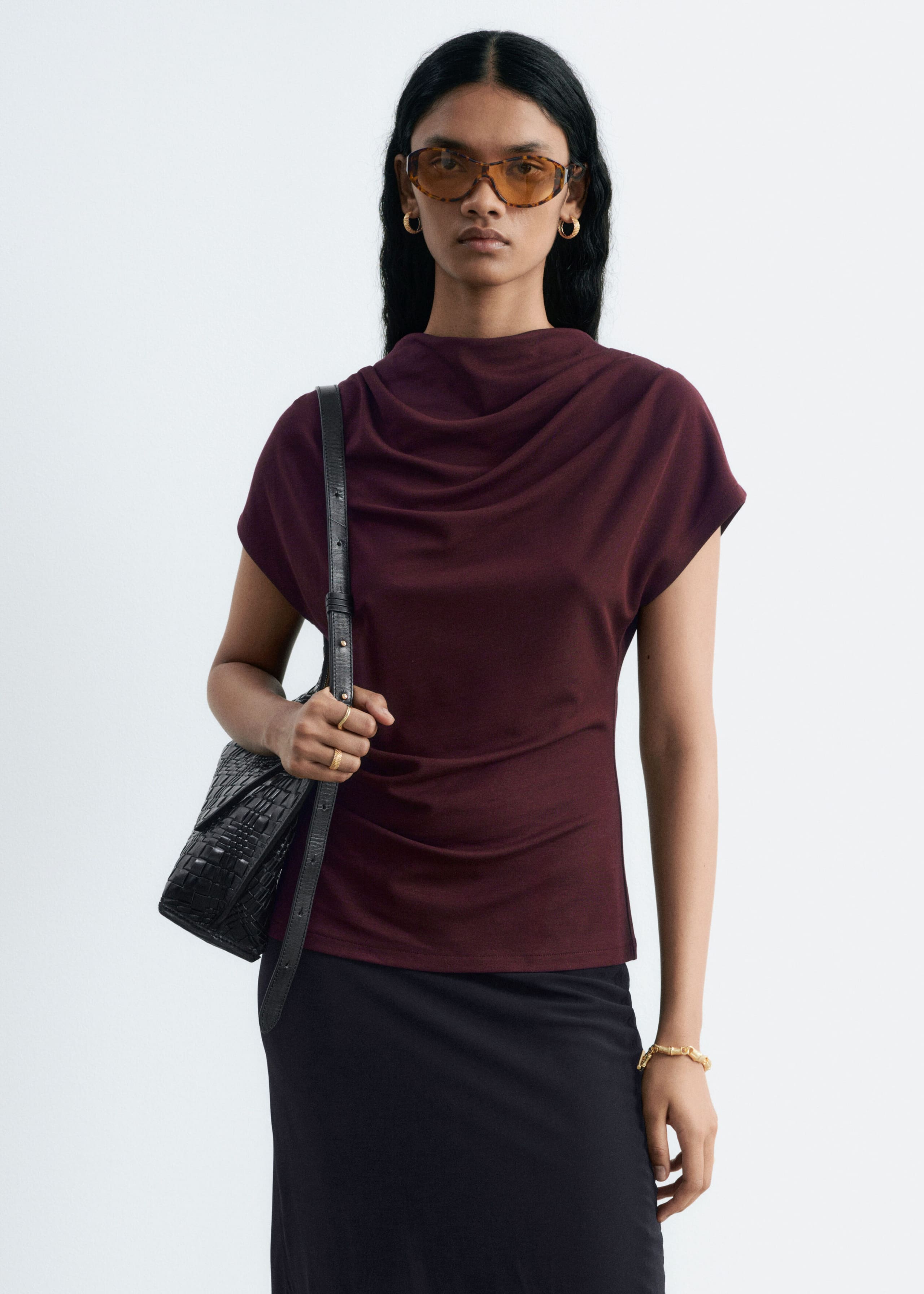 Draped Cowl-Neck Top - Black - Lookbook