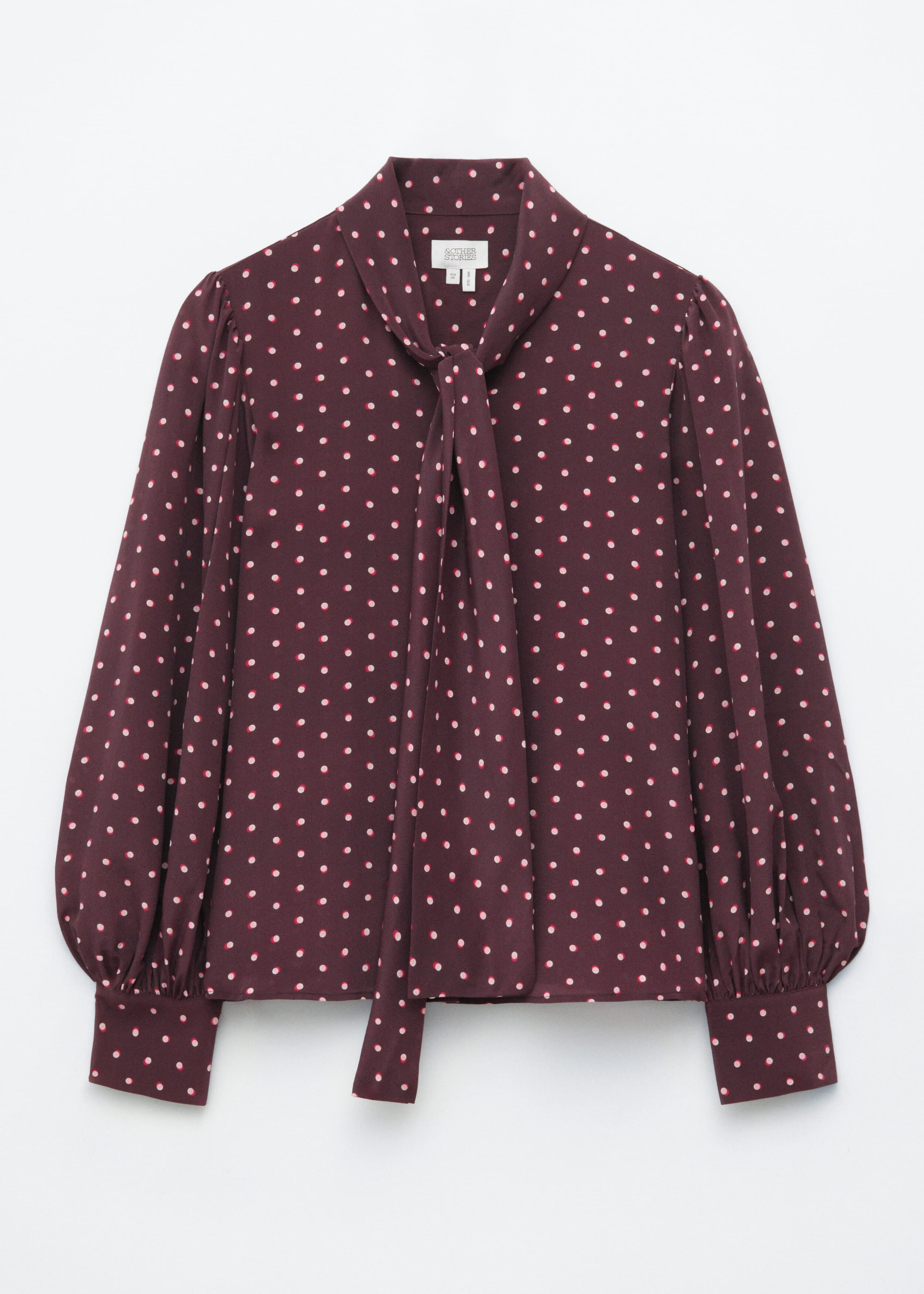 Printed Silk Scarf Blouse - Burgundy/Dots - Still Life