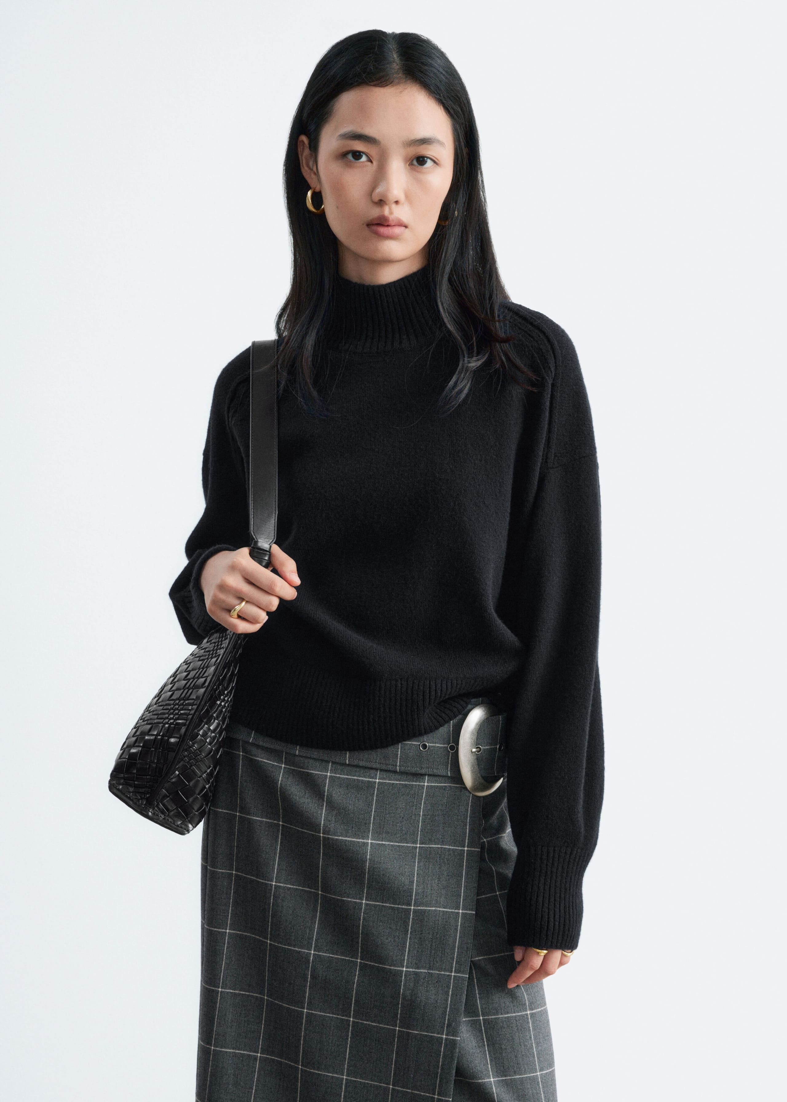 Mock-Neck Wool-Cotton Jumper - Black - Lookbook