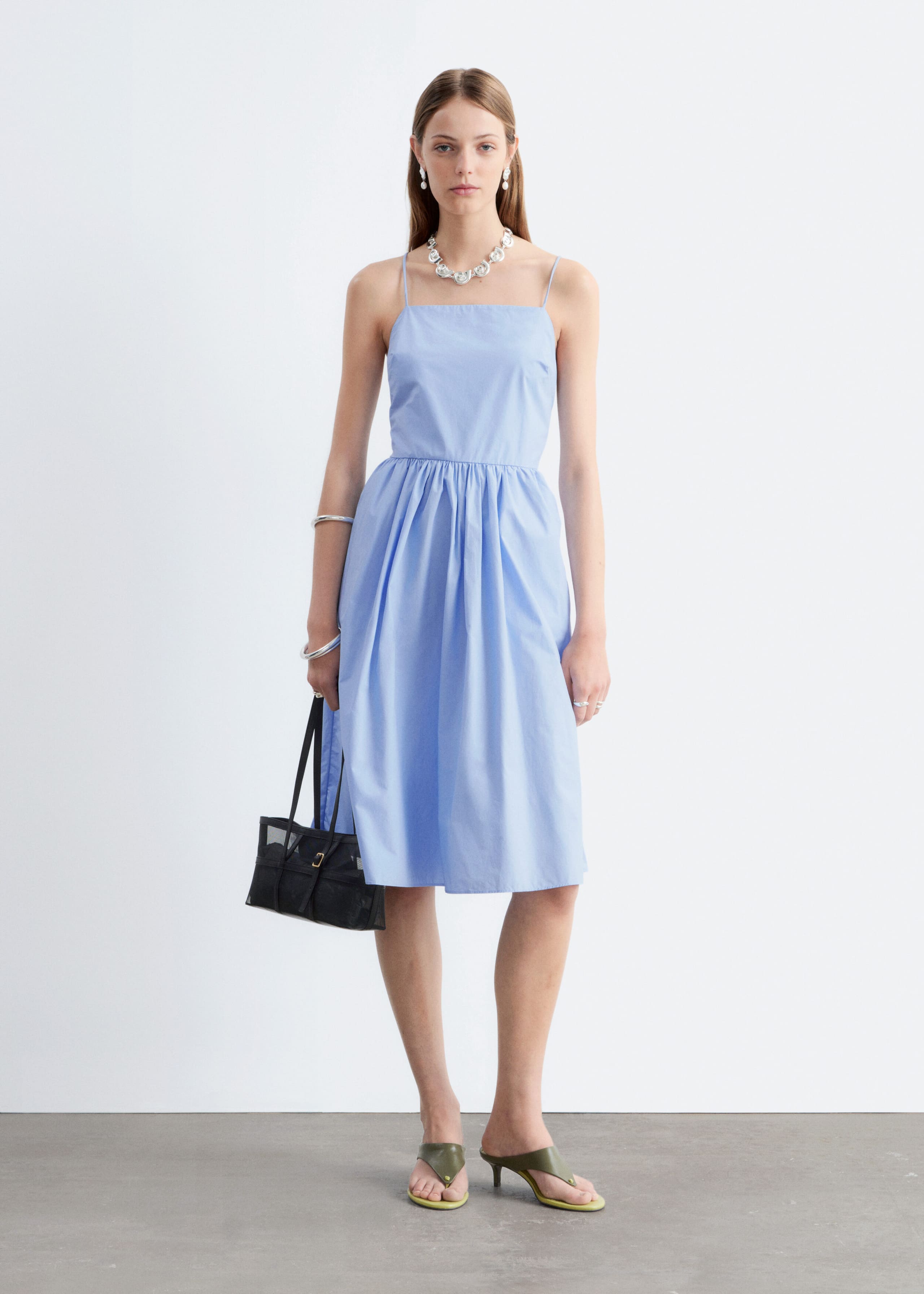 Cotton Midi Dress - Light Blue - Lookbook