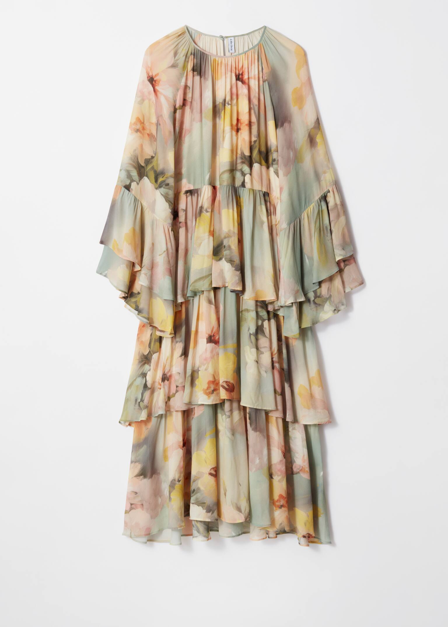 Rochie Maxi cu Volane - Verde Floral/Lila