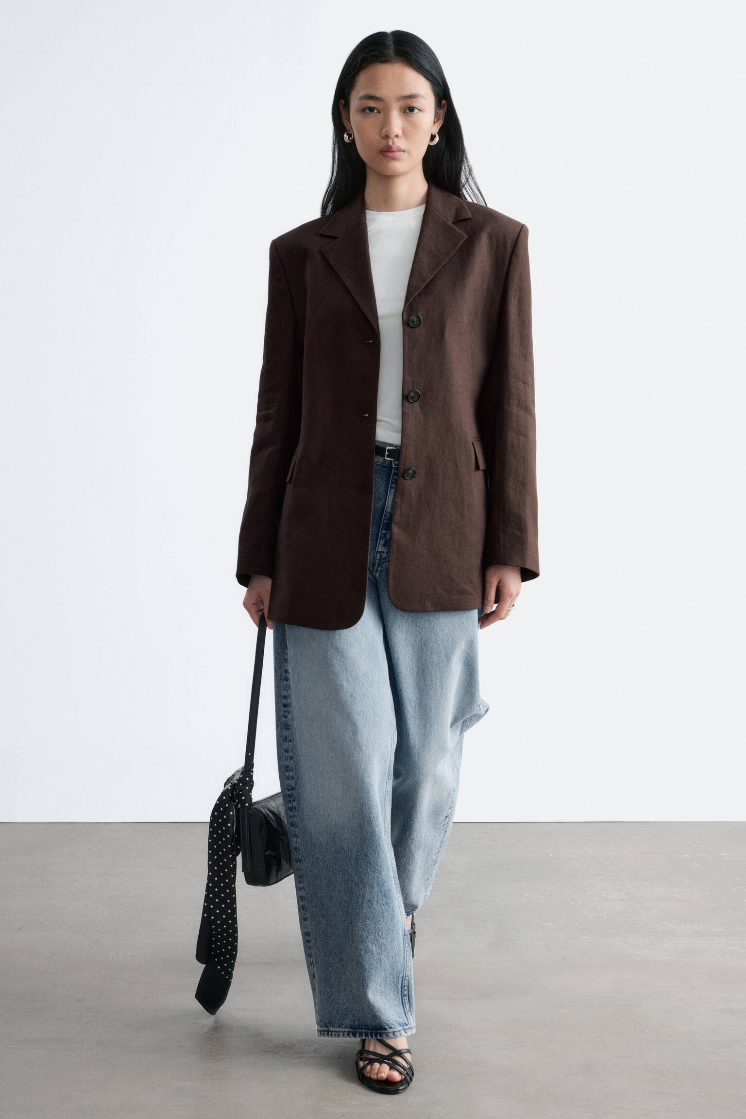 Figursyet blazer i hør - Brun/Beige - 4