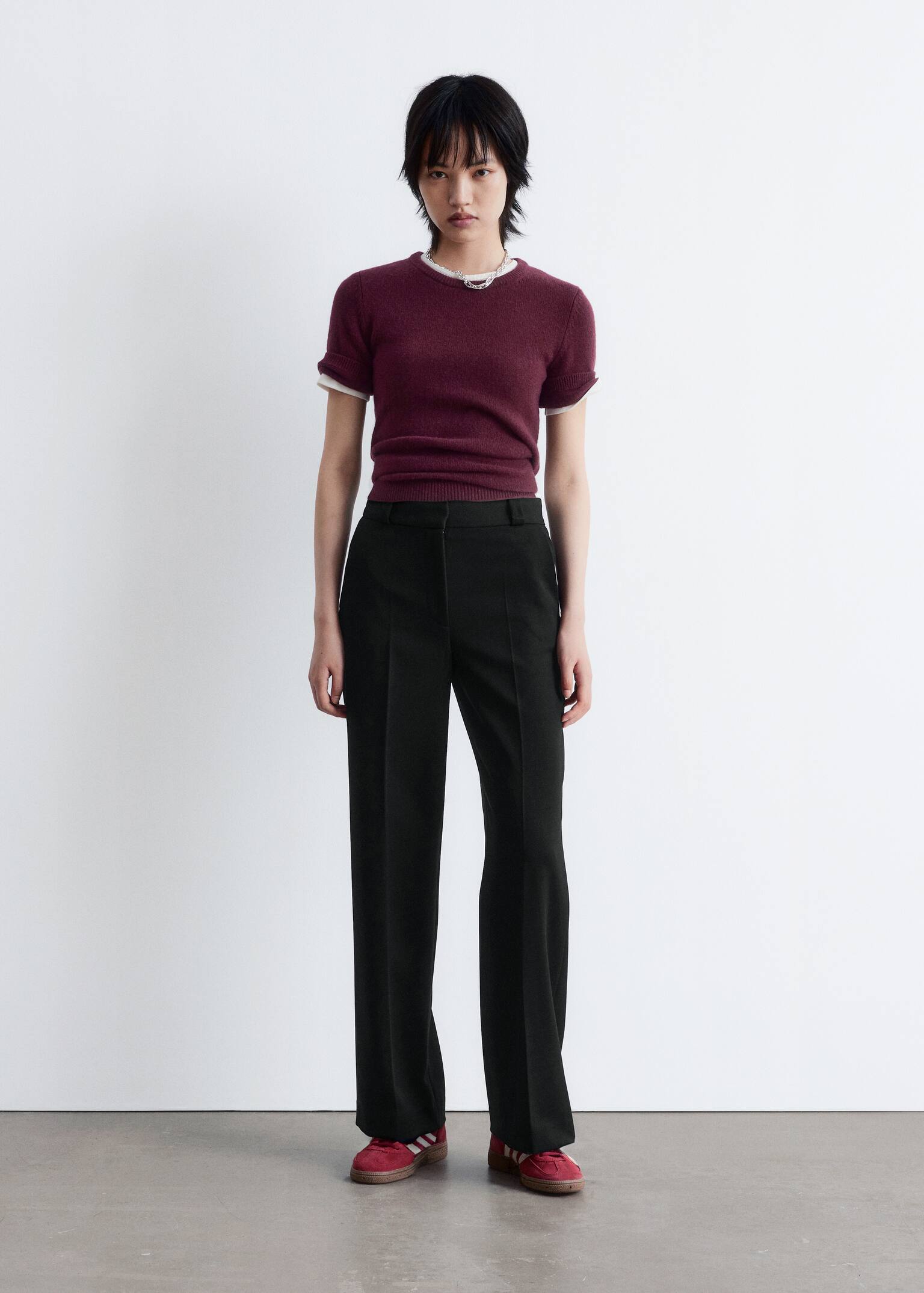 Wide Press-Crease Trousers - Black/Dark Red/Navy/Cream/Dark brown/Khaki - 5