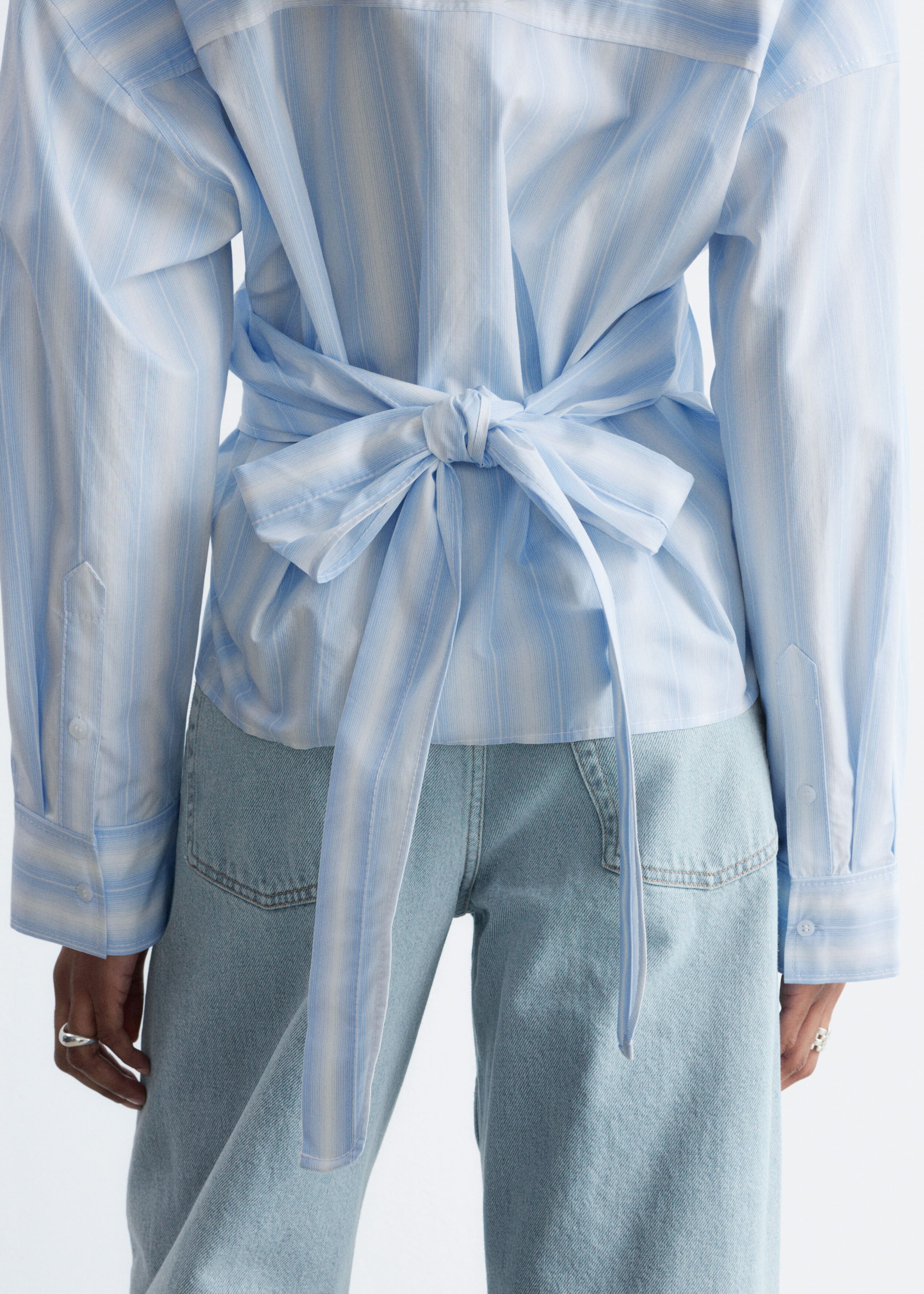 Tie-Waist Cotton Shirt - Blue/White Stripes - Lookbook