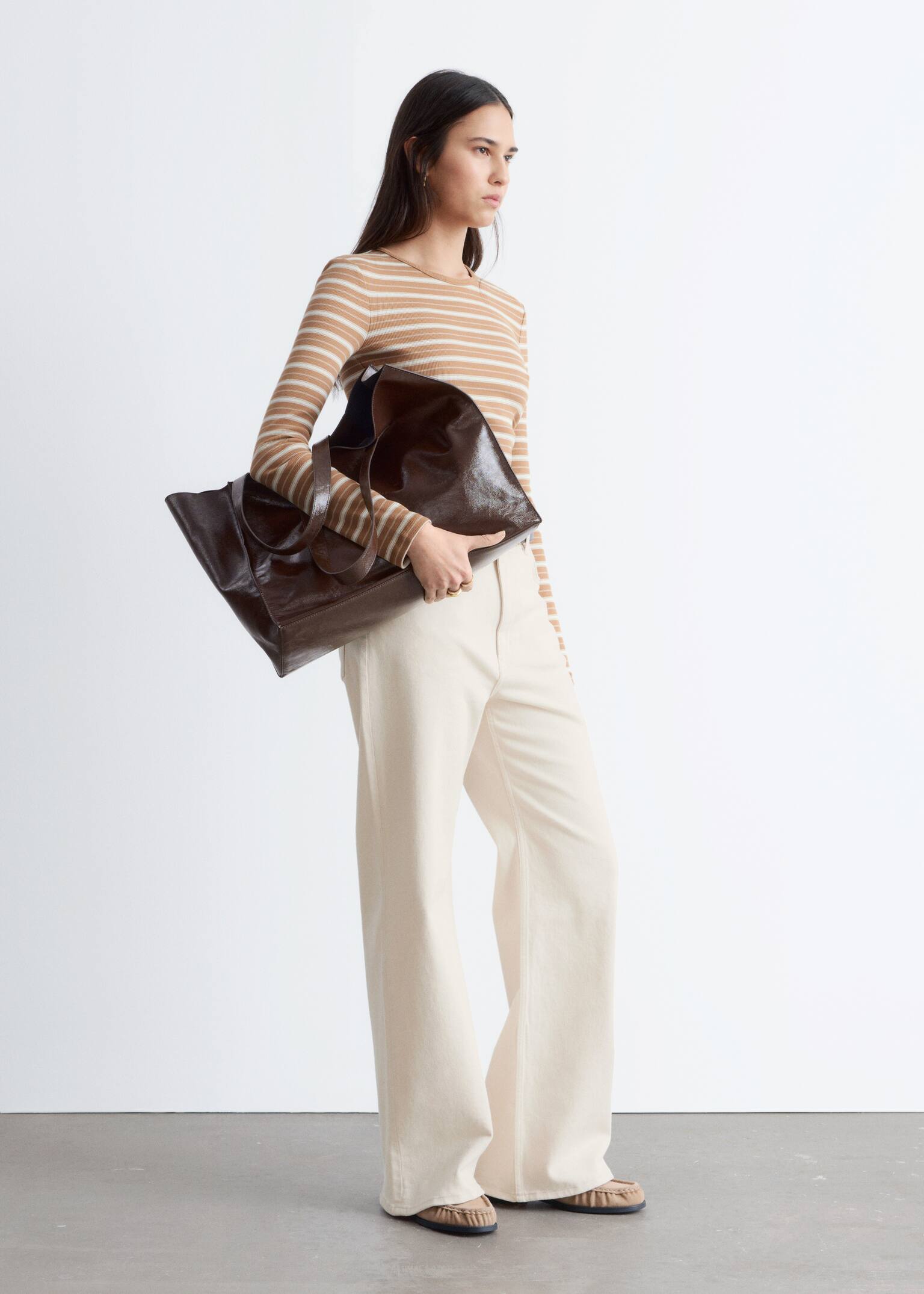 Ribbed Long-Sleeve Top - Brown/White Stripes/Black/Beige/Black Stripes/White/Dark Green/Dark Brown/Light Grey - 6