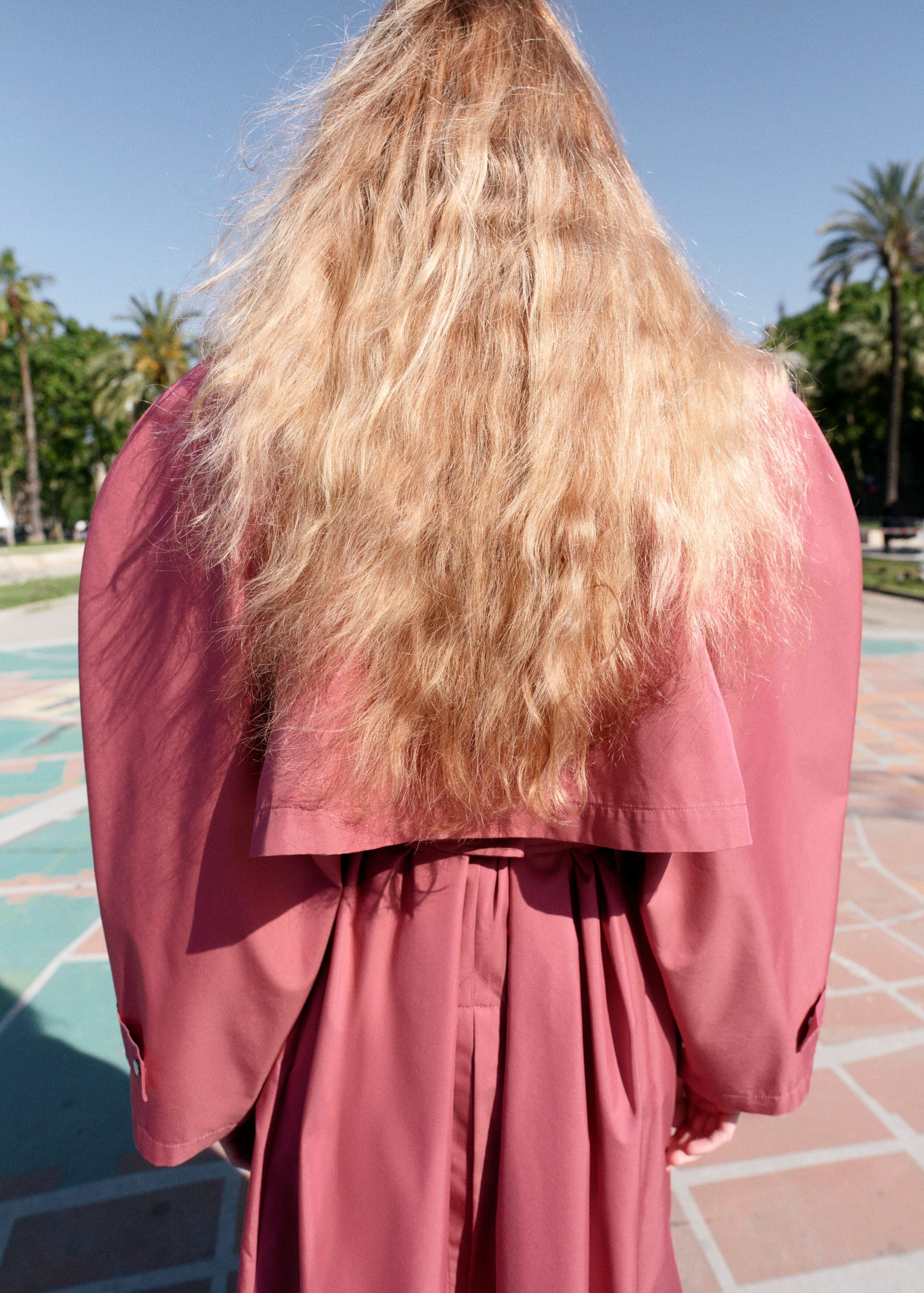 Bold-Shoulder Belted Coat - Pink - Still Life