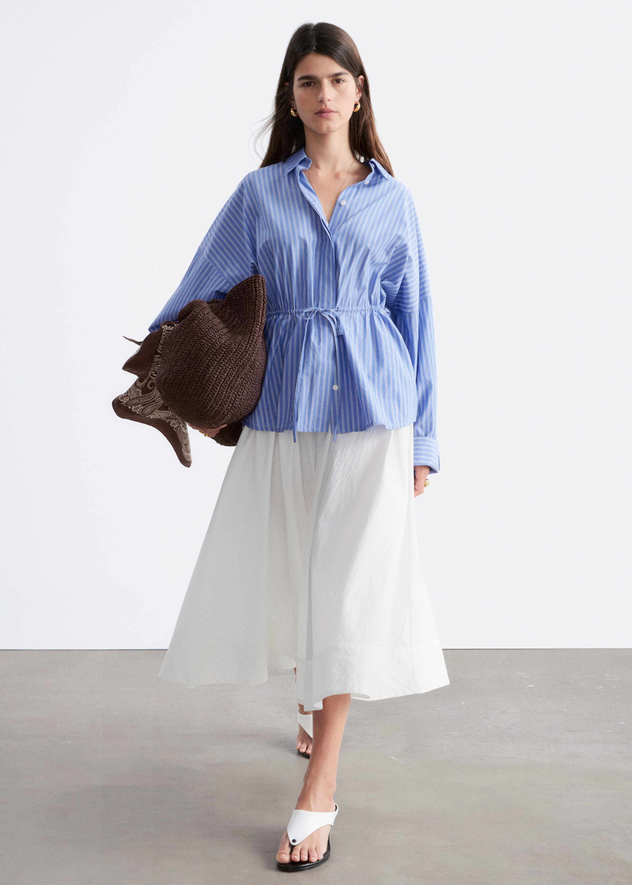 Cotton Poplin Drawstring Shirt - Pink - Lookbook