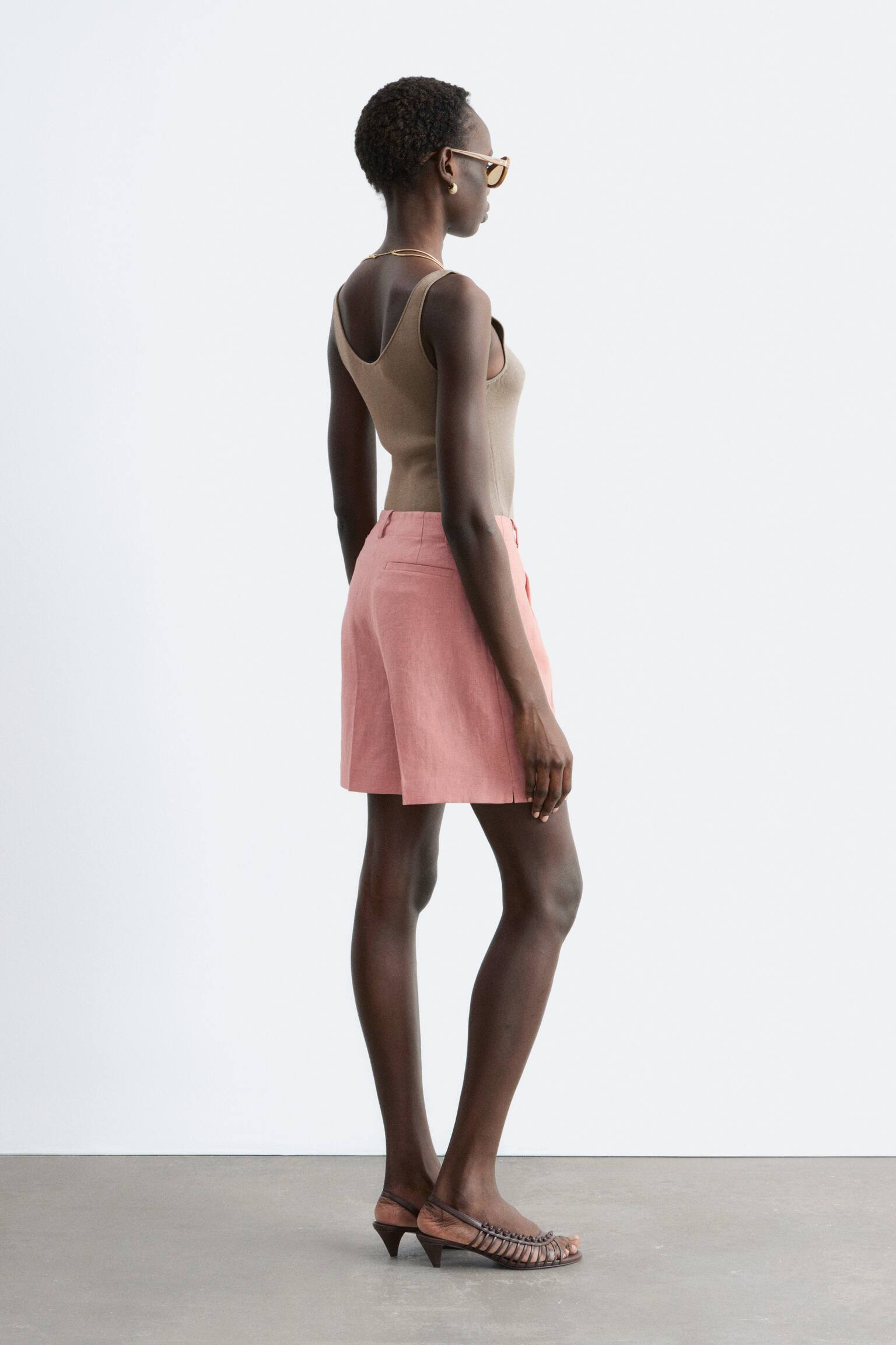 Șorturi Plisate Din In - Taupe Cald/Bej/Maro Închis - 6